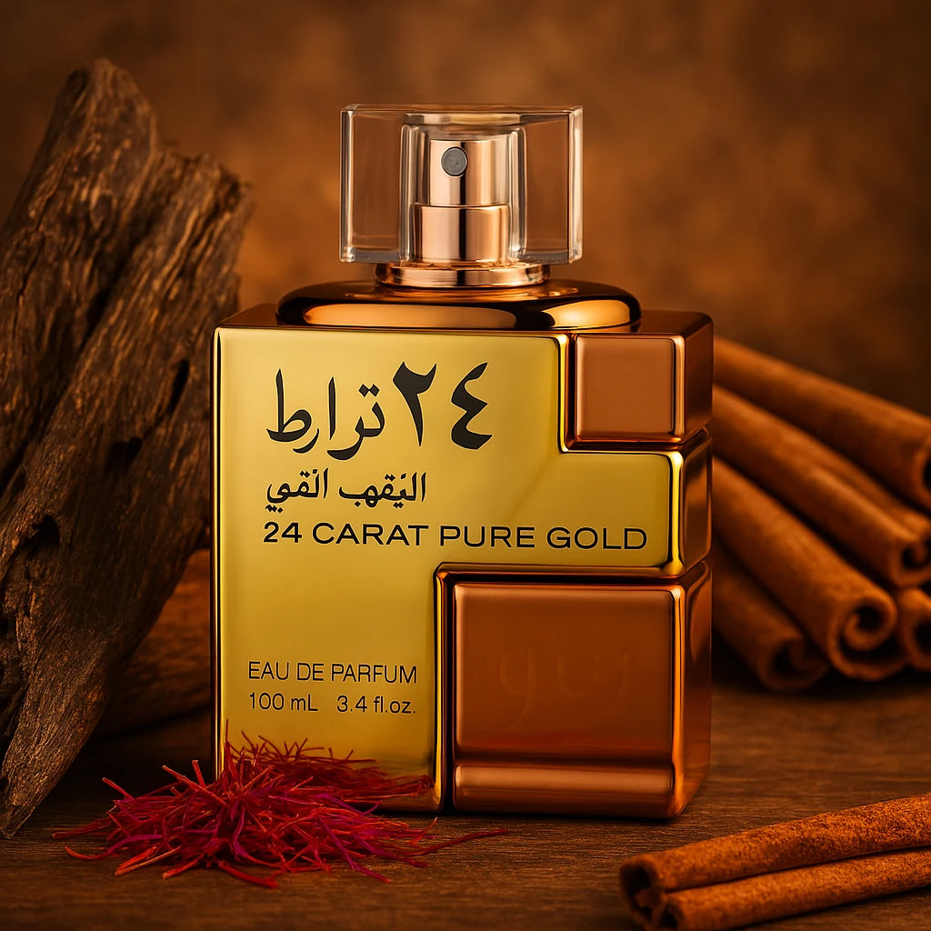 24 Carat Pure Gold Lattafa Eau de Parfum Unisex con fondo de canela