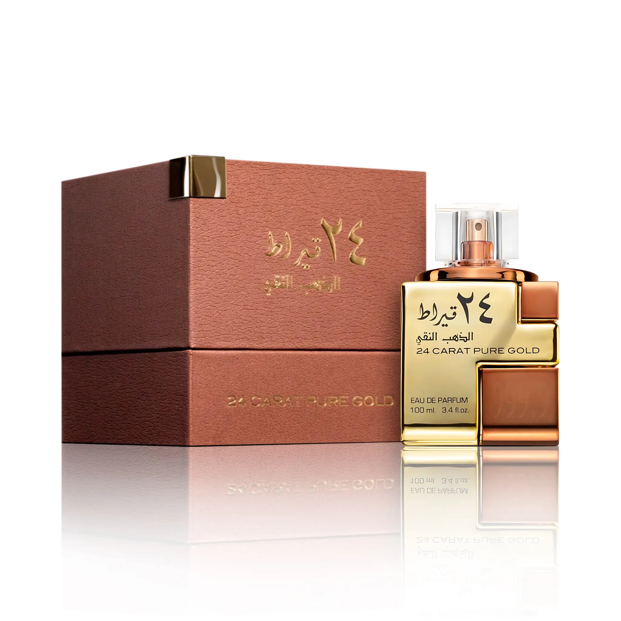 Frasco y caja de 24 Carat Pure Gold Lattafa Eau de Parfum Unisex