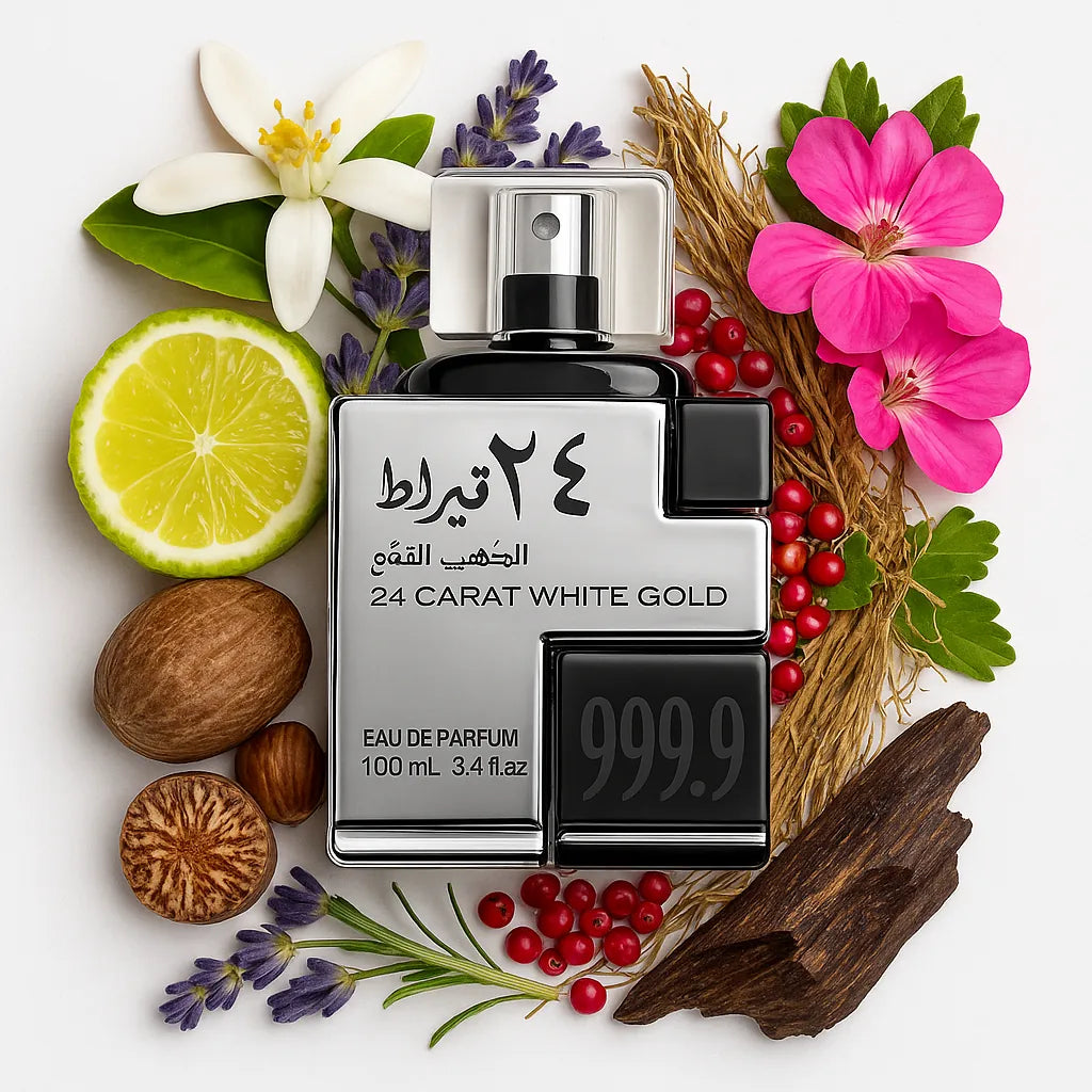 24_Carat_White_Gold_Lattafa_Eau_de_Parfum_Para_Hombre_Fondo_Blanco_Bergamota_Flor_Lavanda_Nuez