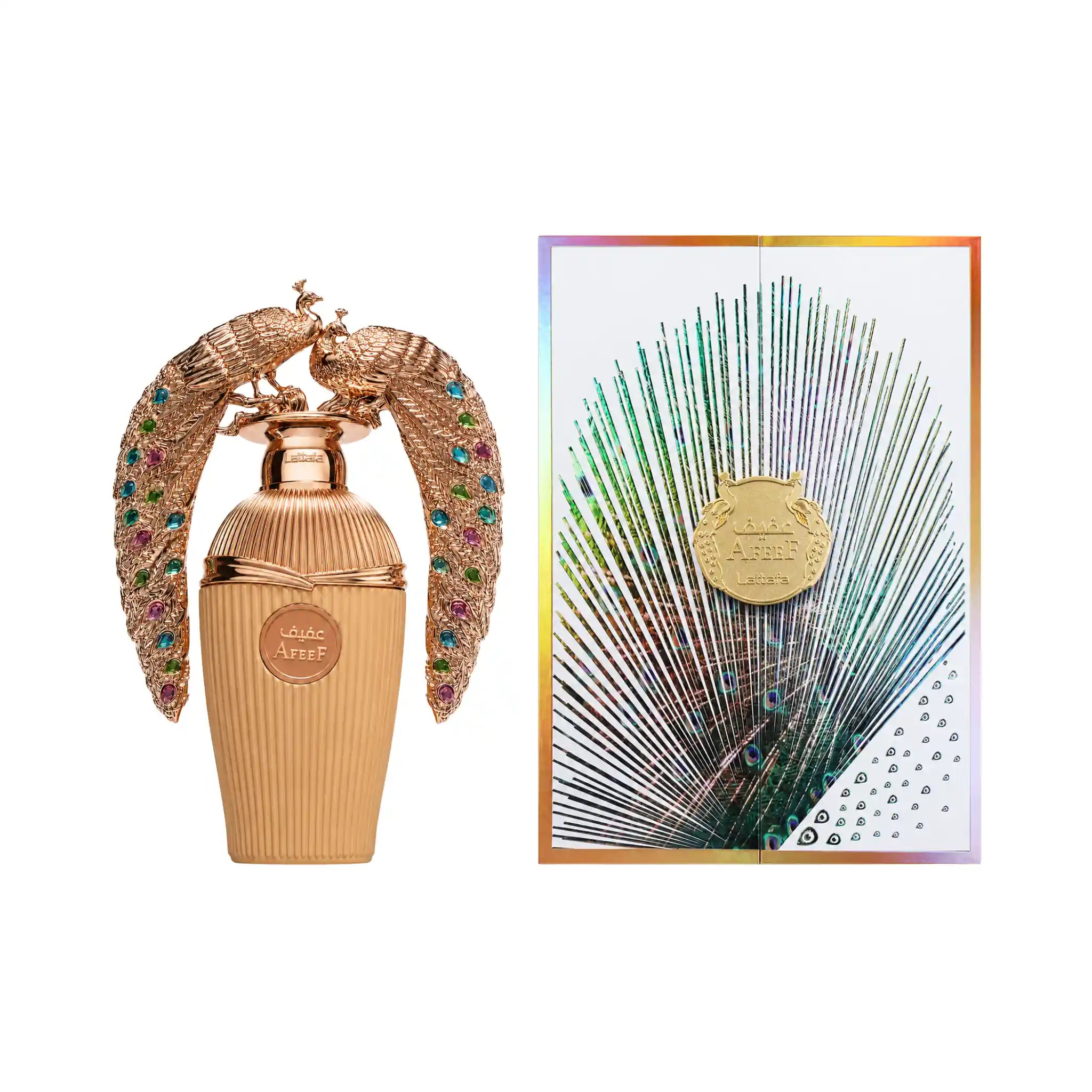 Frasco y caja de Afeef Lattafa Eau de Parfum Unisex