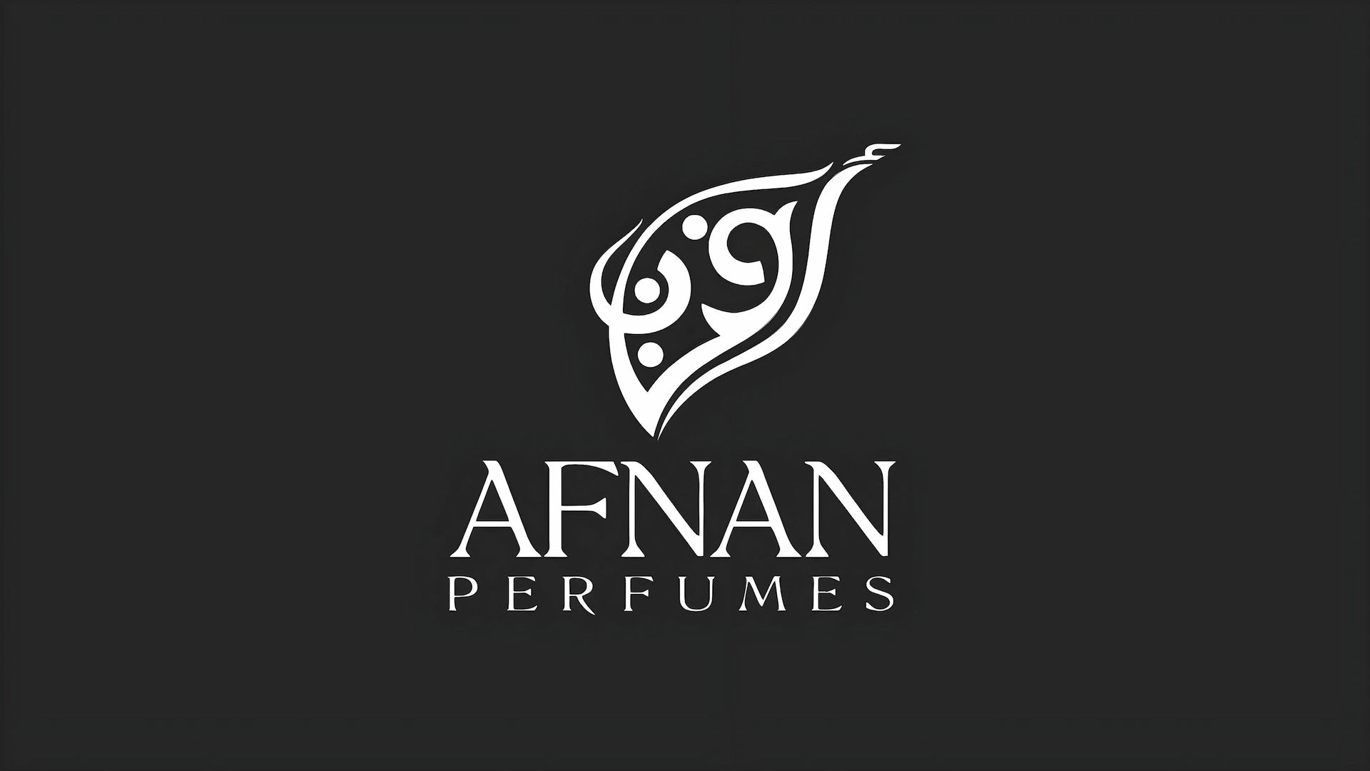 Logotipo de afnan blanco con fondo negro