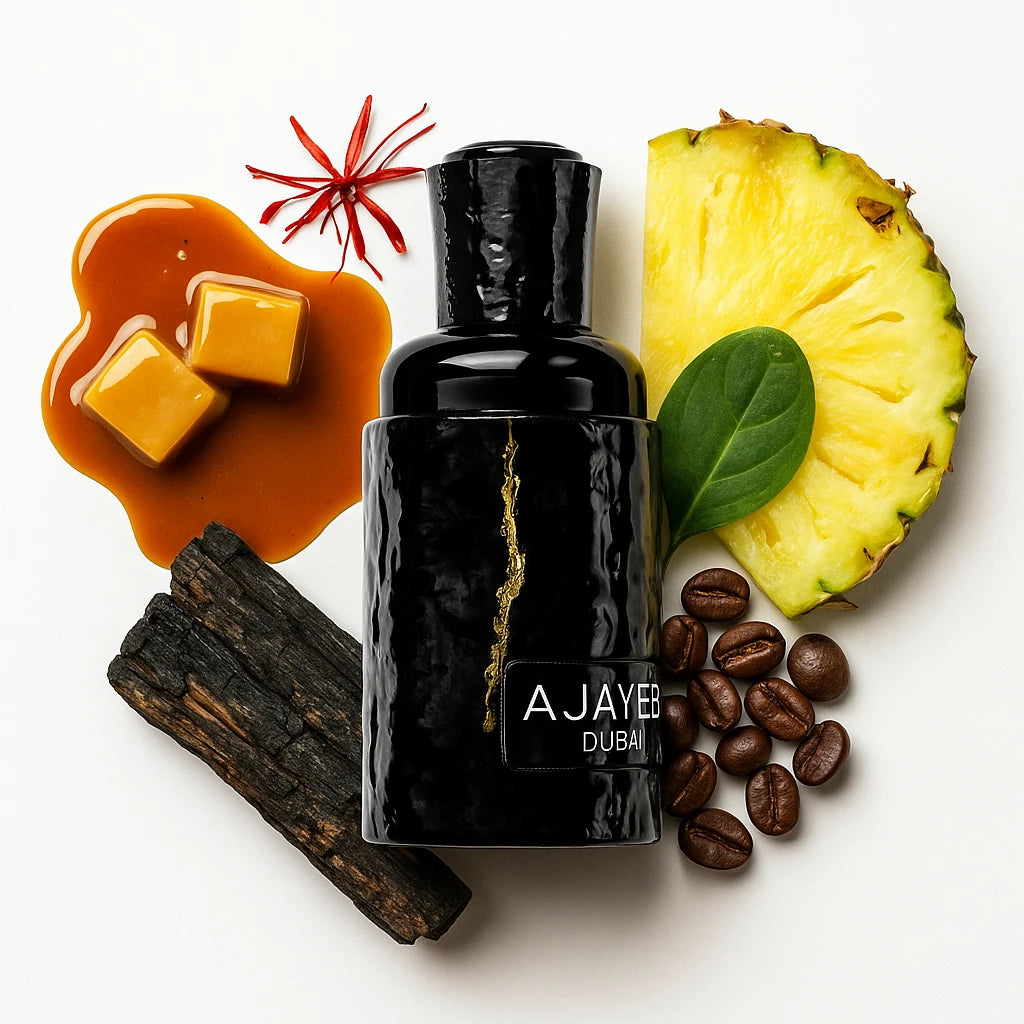 Ajayeb_Dubai_Lattafa_Eau_de_Parfum_Unisex_Fondo_Blanco_Cafe_Piña