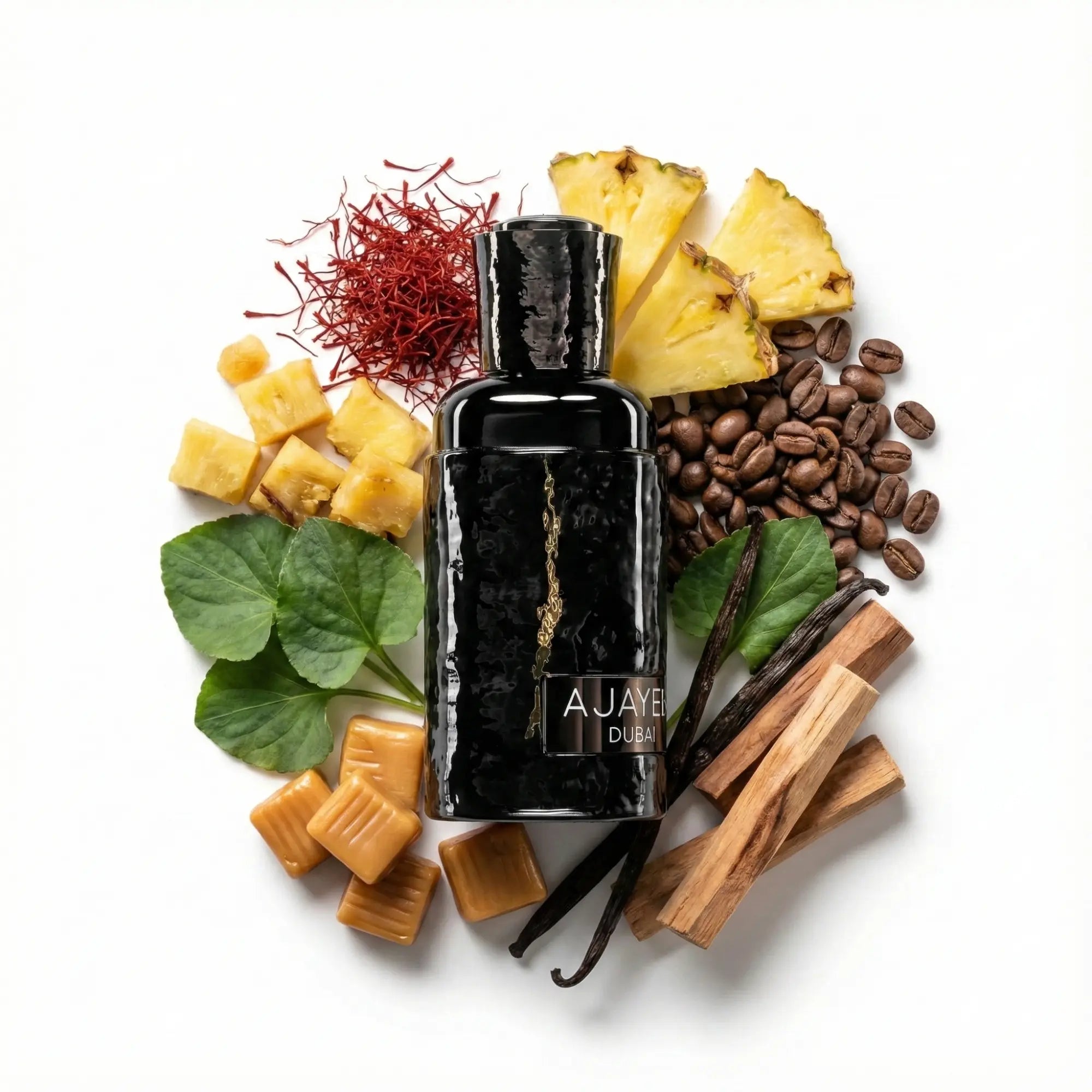Ajayeb_Dubai_Lattafa_Eau_de_Parfum_Unisex_Fondo_Blanco_Cafe_Piña