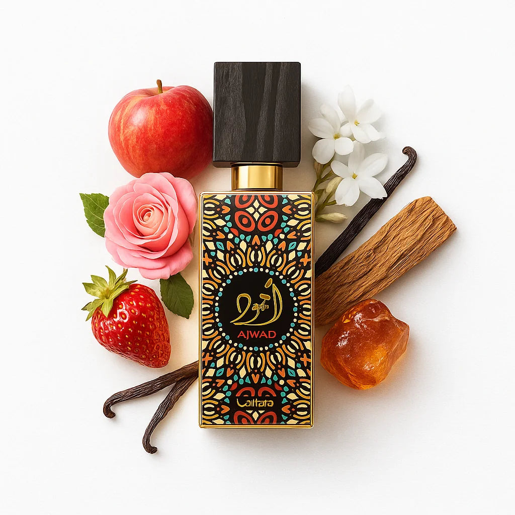 Ajwad_Lattafa_Eau_de_Parfum_Para_Mujer_Fondo_Blanco_Frutas_Rosa_Jazmi_Almizcle_Ambar_Cedro