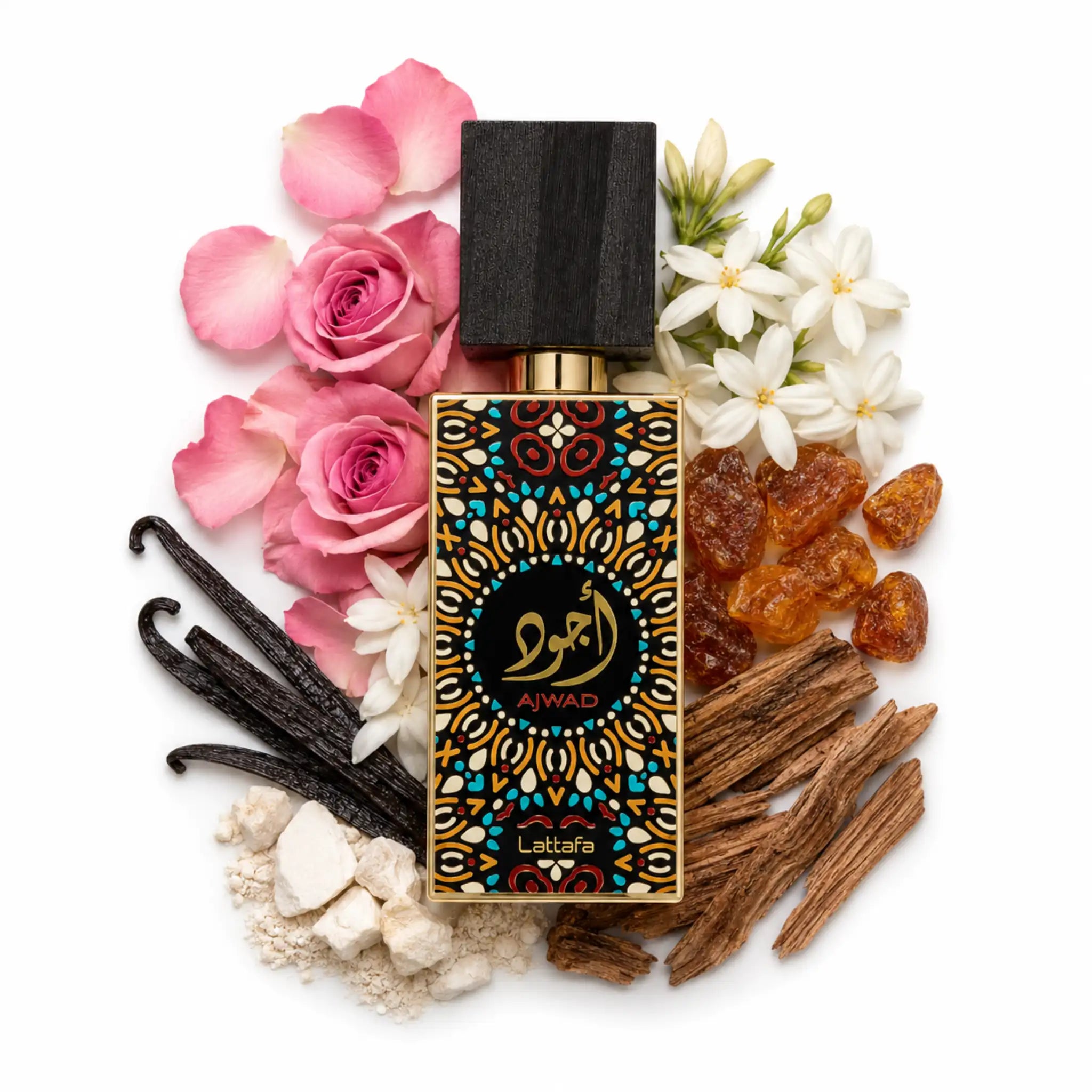 Ajwad_Lattafa_Eau_de_Parfum_Para_Mujer_Fondo_Blanco_Frutas_Rosa_Jazmi_Almizcle_Ambar_Cedro