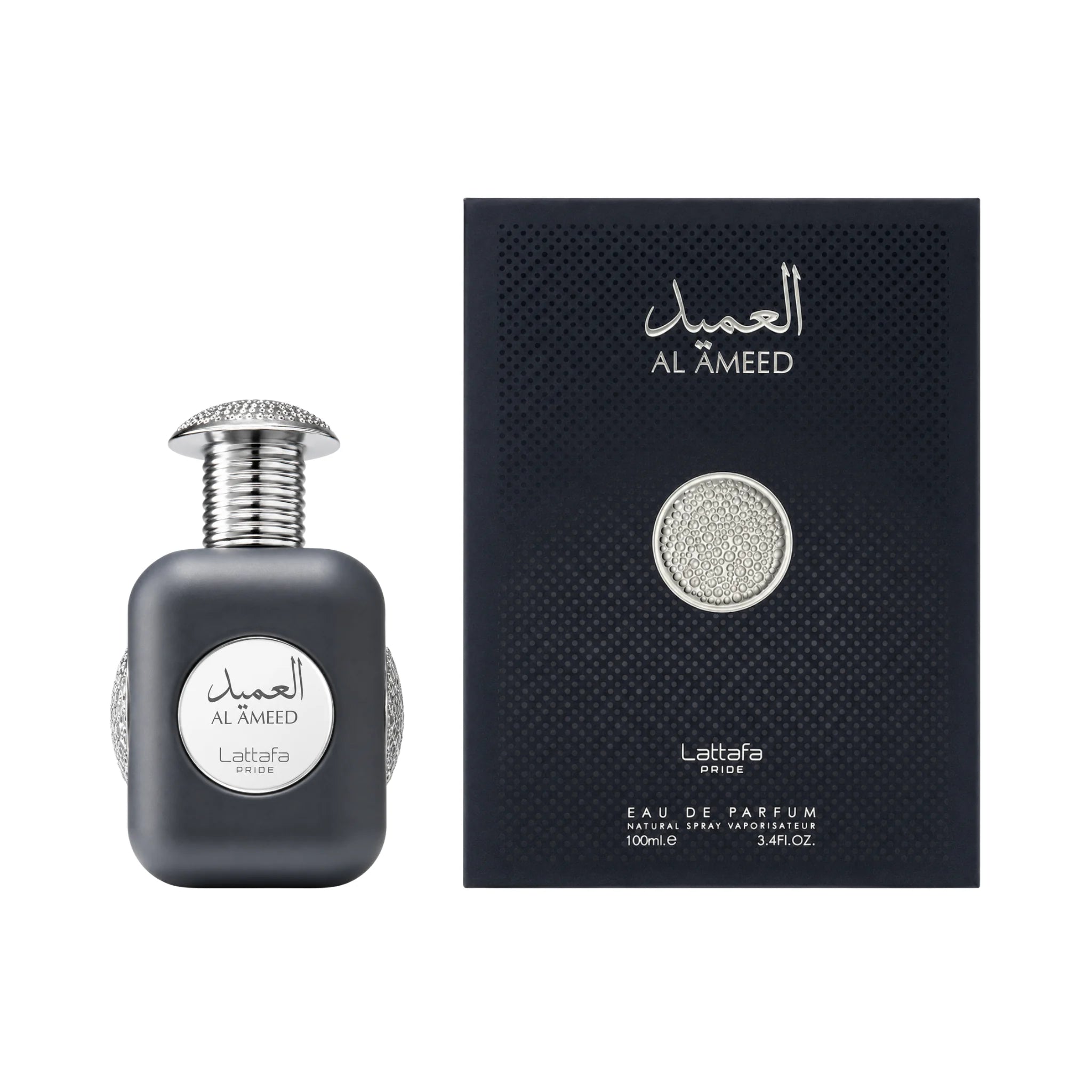 Frasco y caja de Al Ameed Lattafa Eau de Parfum Para Hombre