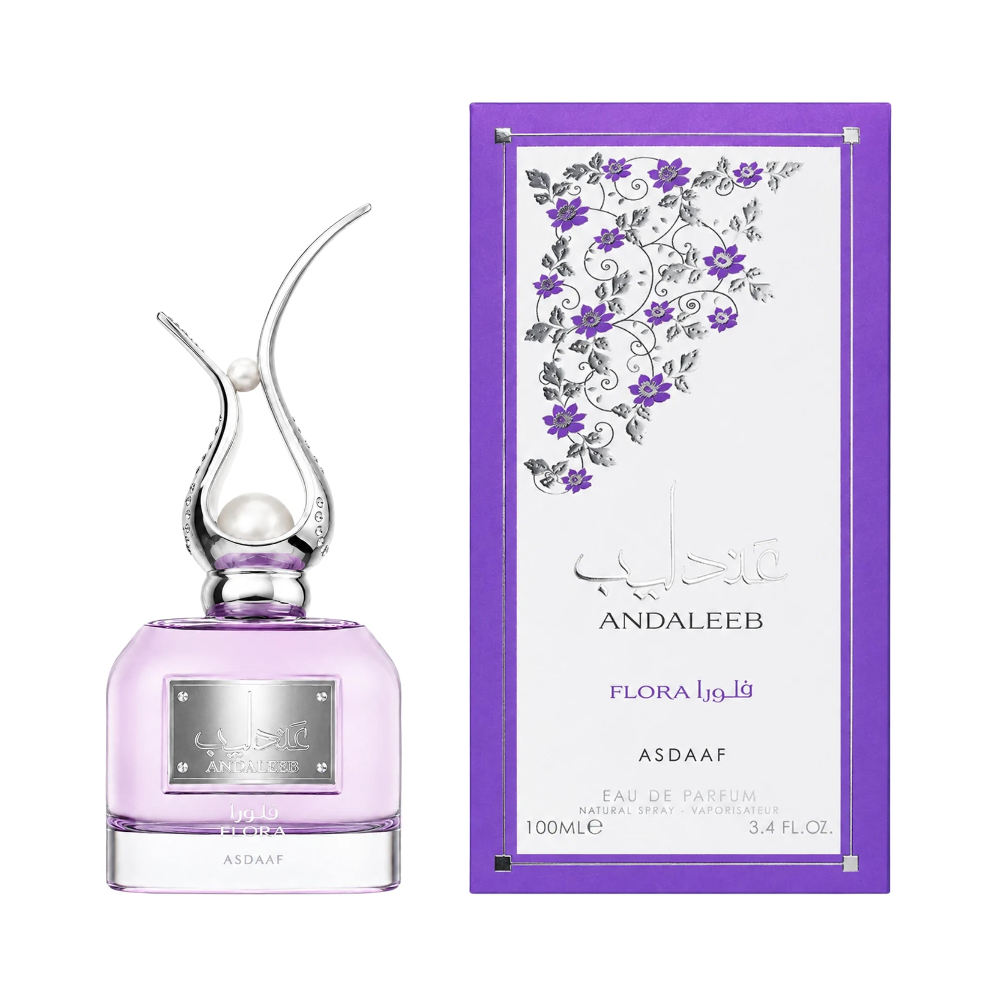 Frasco y caja de Al Andaleeb Flora Asdaaf Eau de Parfum Para Mujer