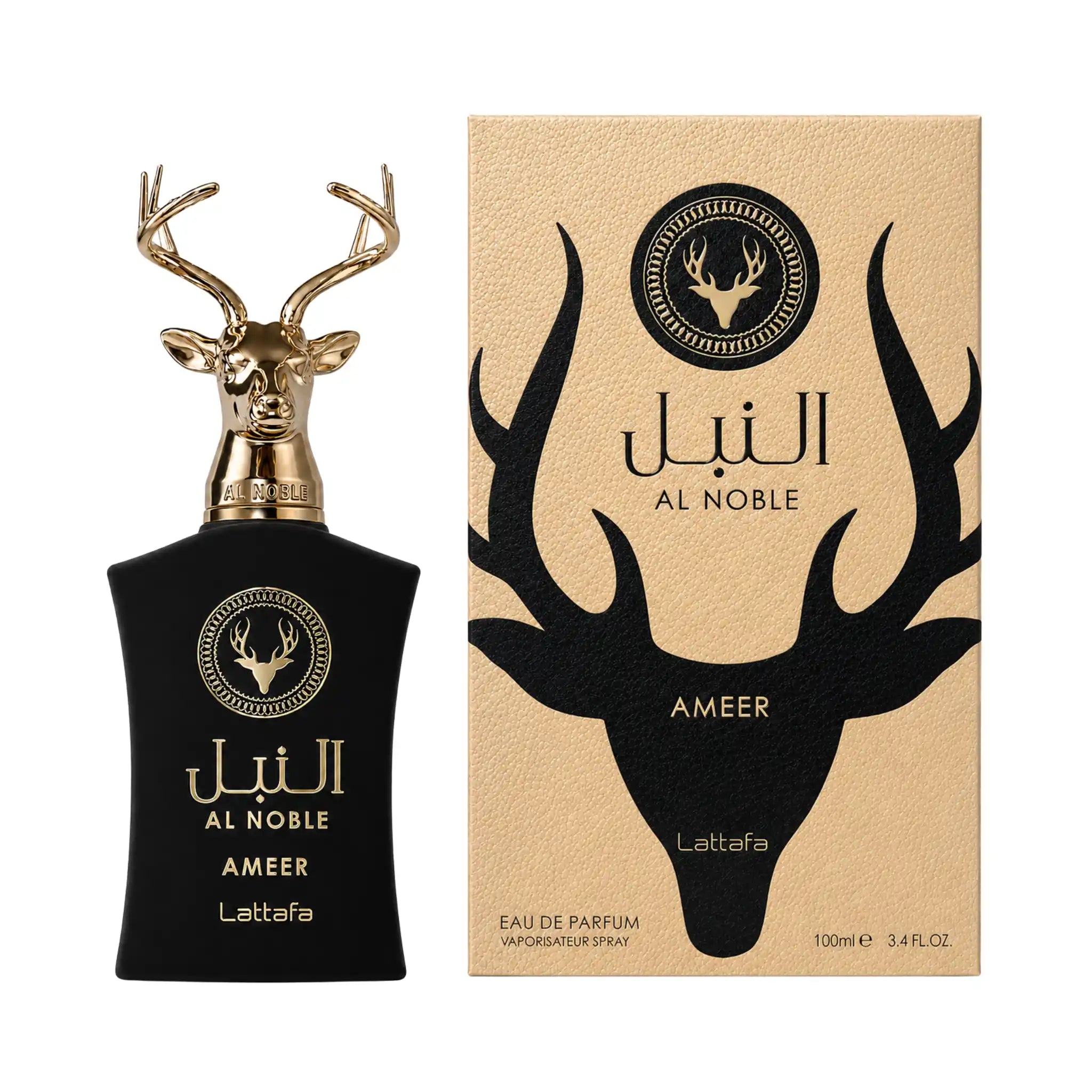 Frasco y caja del Al Noble Ameer Lattafa Eau de Parfum Para Hombre