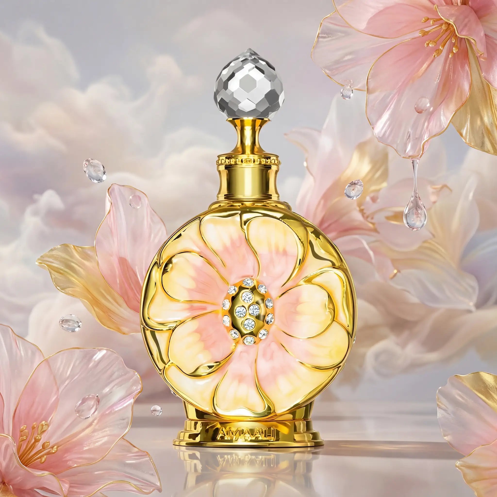 Amaali Swiss Arabian Aceite Perfumado Para Mujer con fondo creativo de rosas