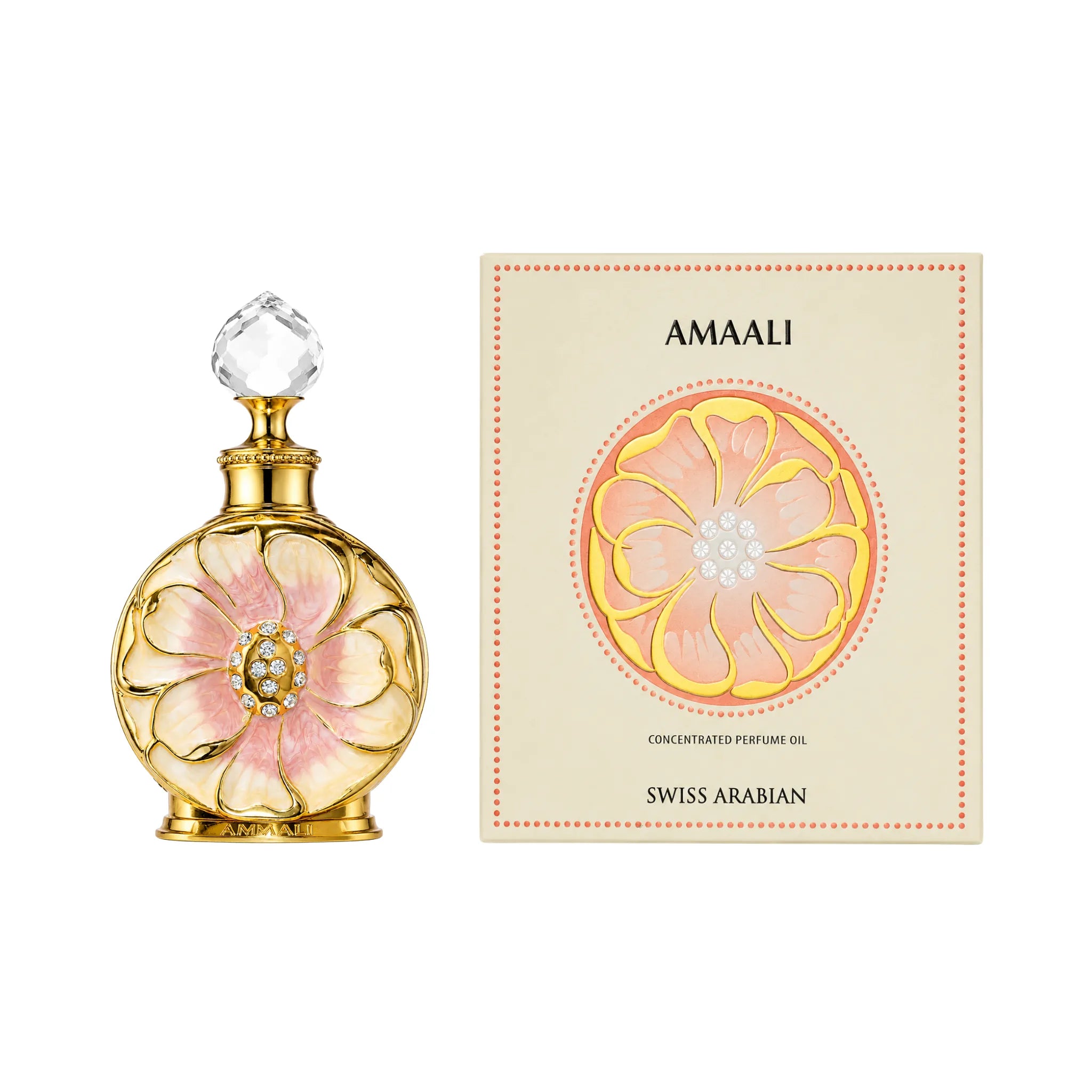 Frasco y caja de Amaali Swiss Arabian Aceite Perfumado Para Mujer