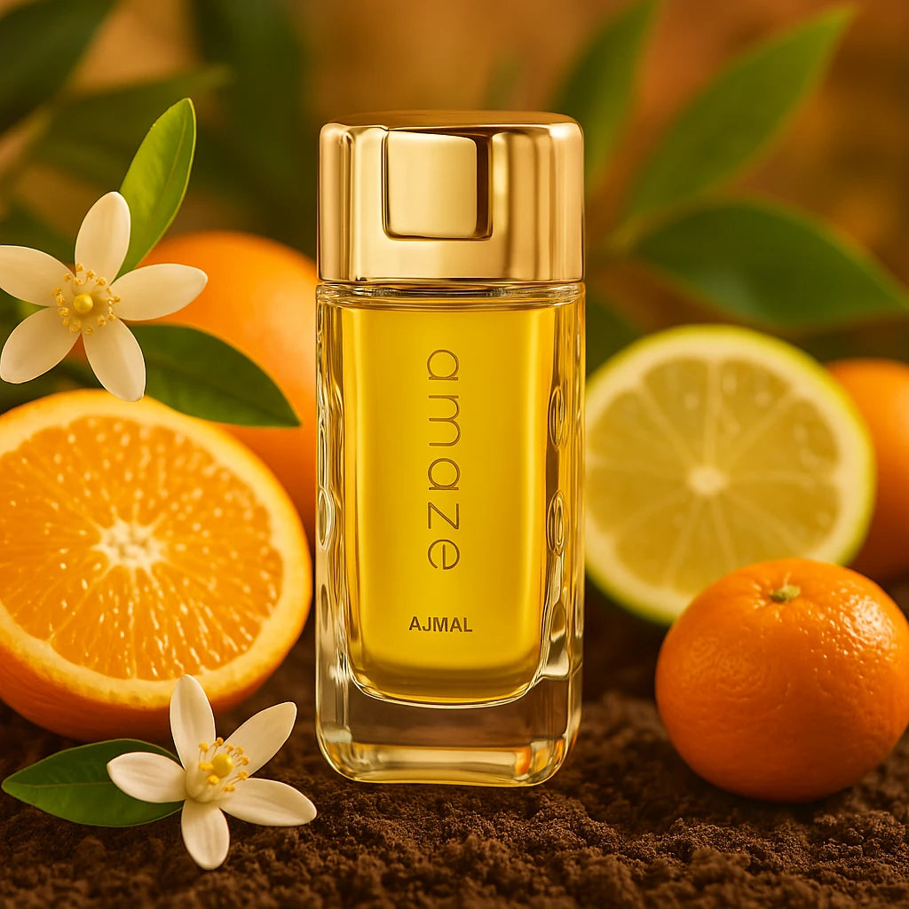 Amaze for Women Ajmal Eau de Parfum Para Mujer con fondo de frutas