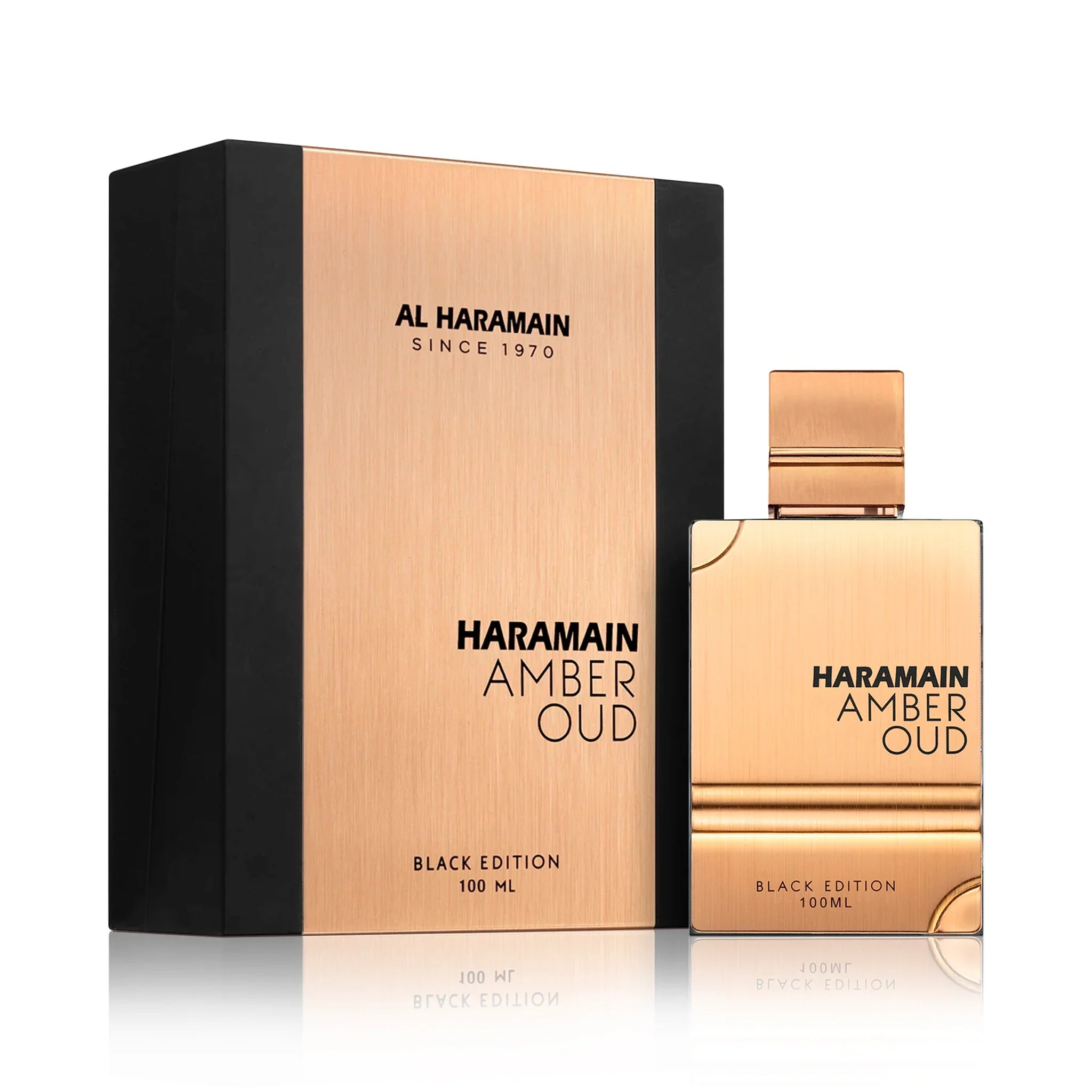 Frasco y caja de Amber Oud Black Edition Al Haramain Eau de Parfum Unisex