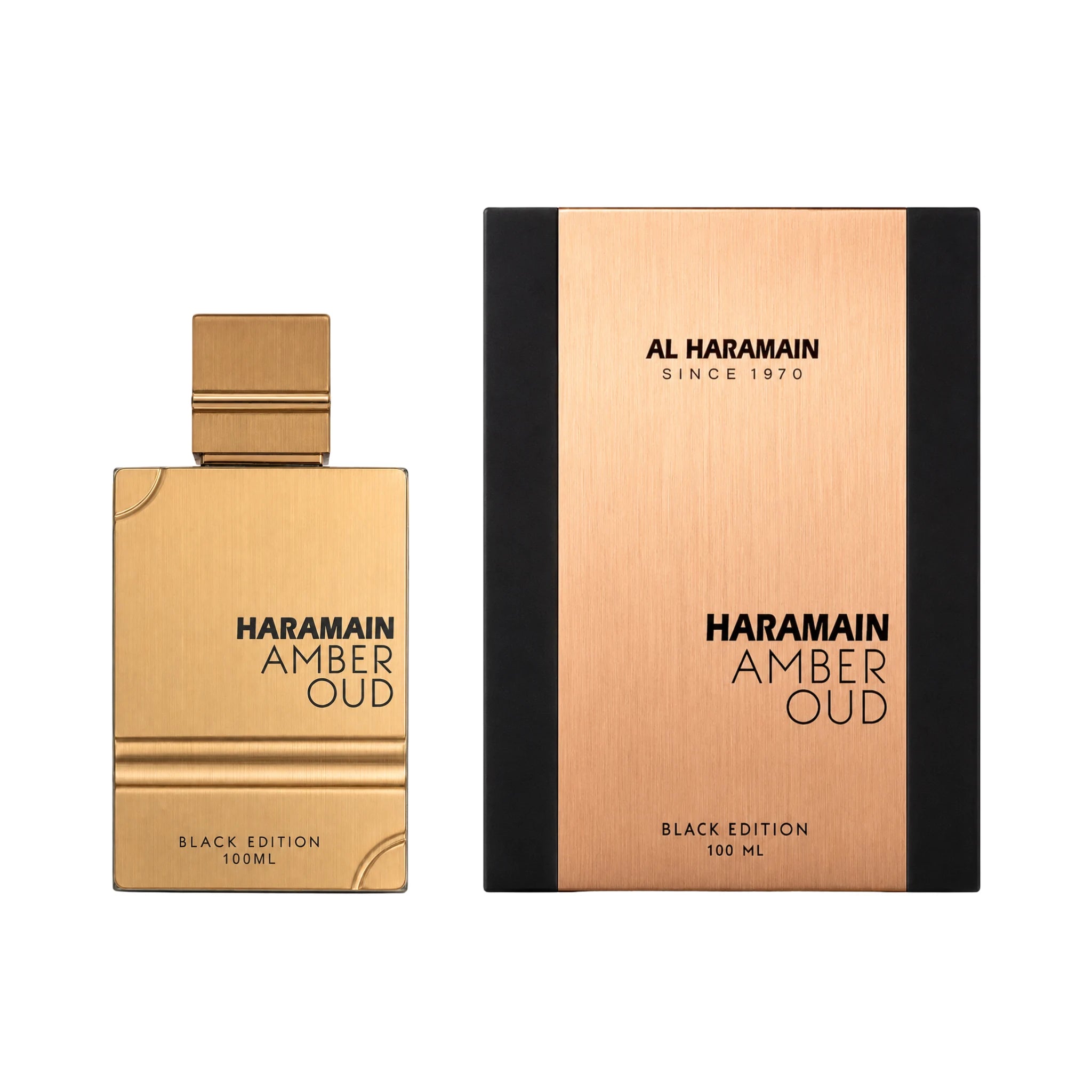 Frasco y caja de Amber Oud Black Edition Al Haramain Eau de Parfum Unisex
