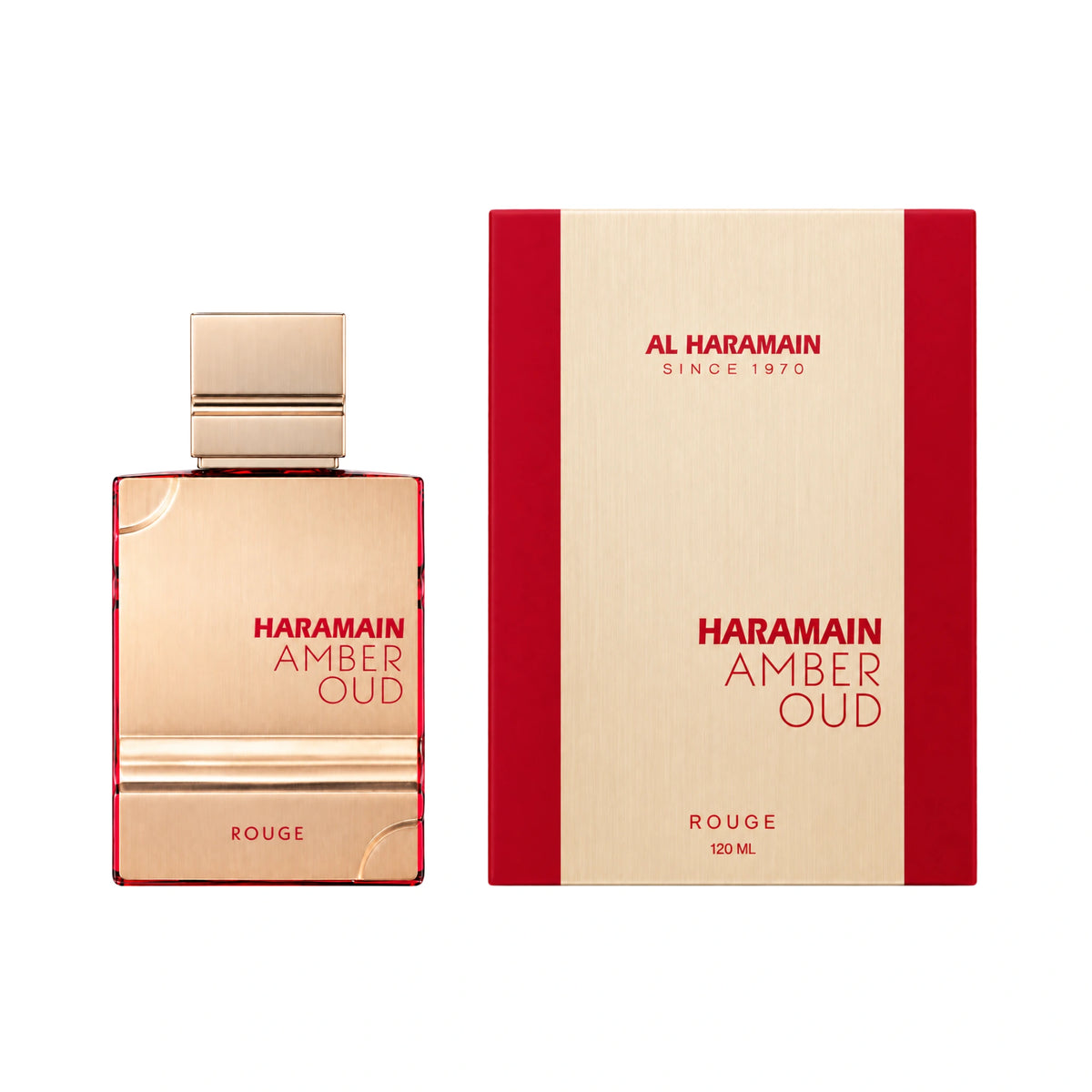 Caja y botella de Amber Oud Rouge Al Haramain Eau de Parfum