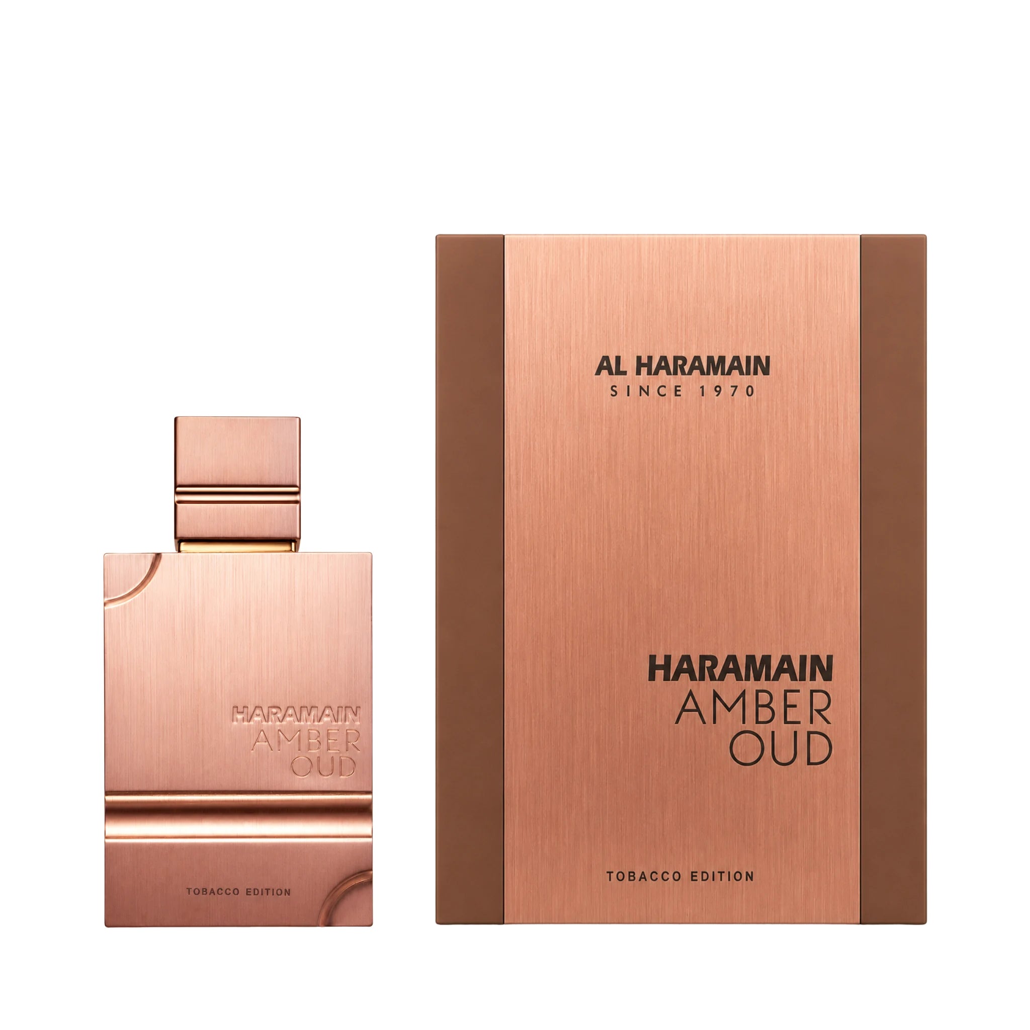 Frontal del Amber Oud Tobacco Edition Al Haramain Eau de Parfum Unisex con su caja
