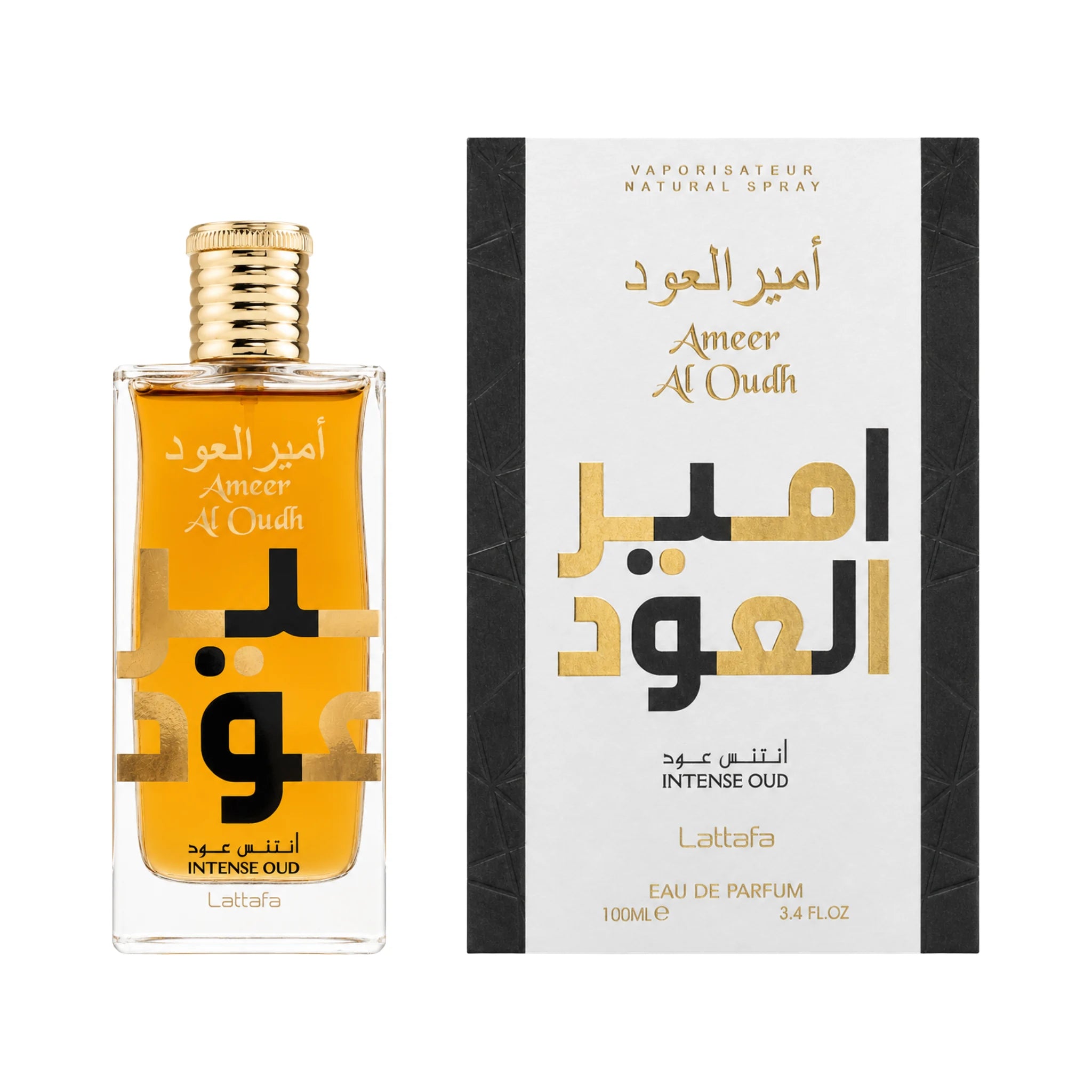 Frasco y caja de Ameer Al Oudh Intense Oud Lattafa Eau de Parfum Unisex