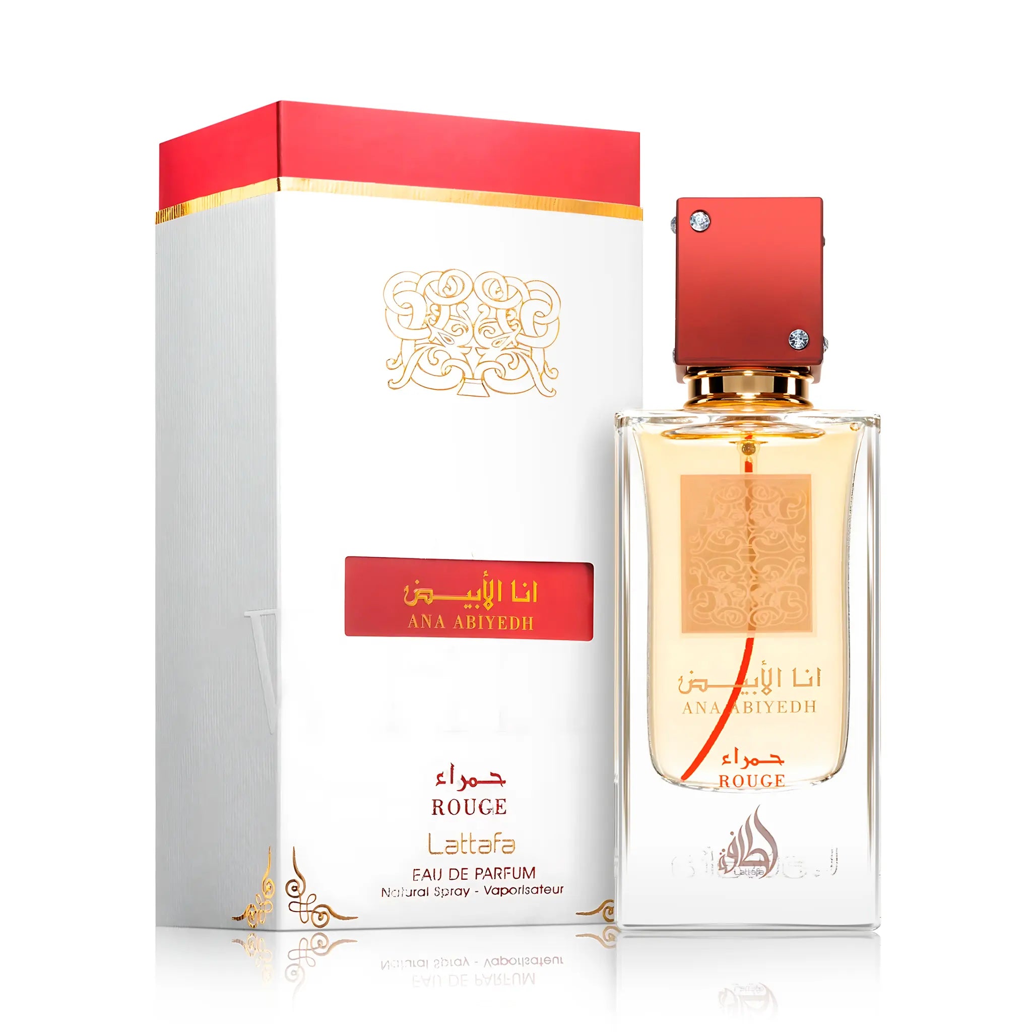 Frasco y caja del Ana Abiyedh Rouge Lattafa Eau de Parfum Unisex