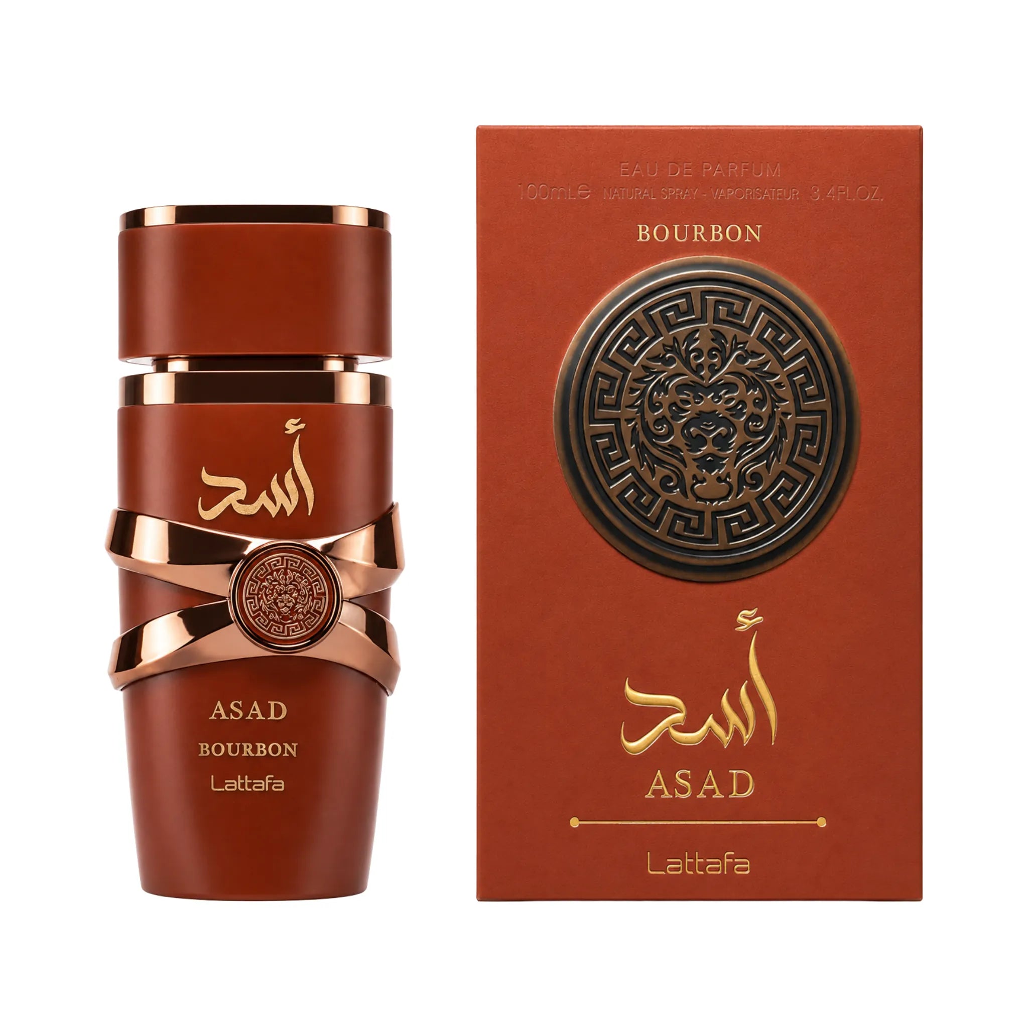 Frasco y caja de Asad Bourbon Lattafa Eau de Parfum Para Hombre