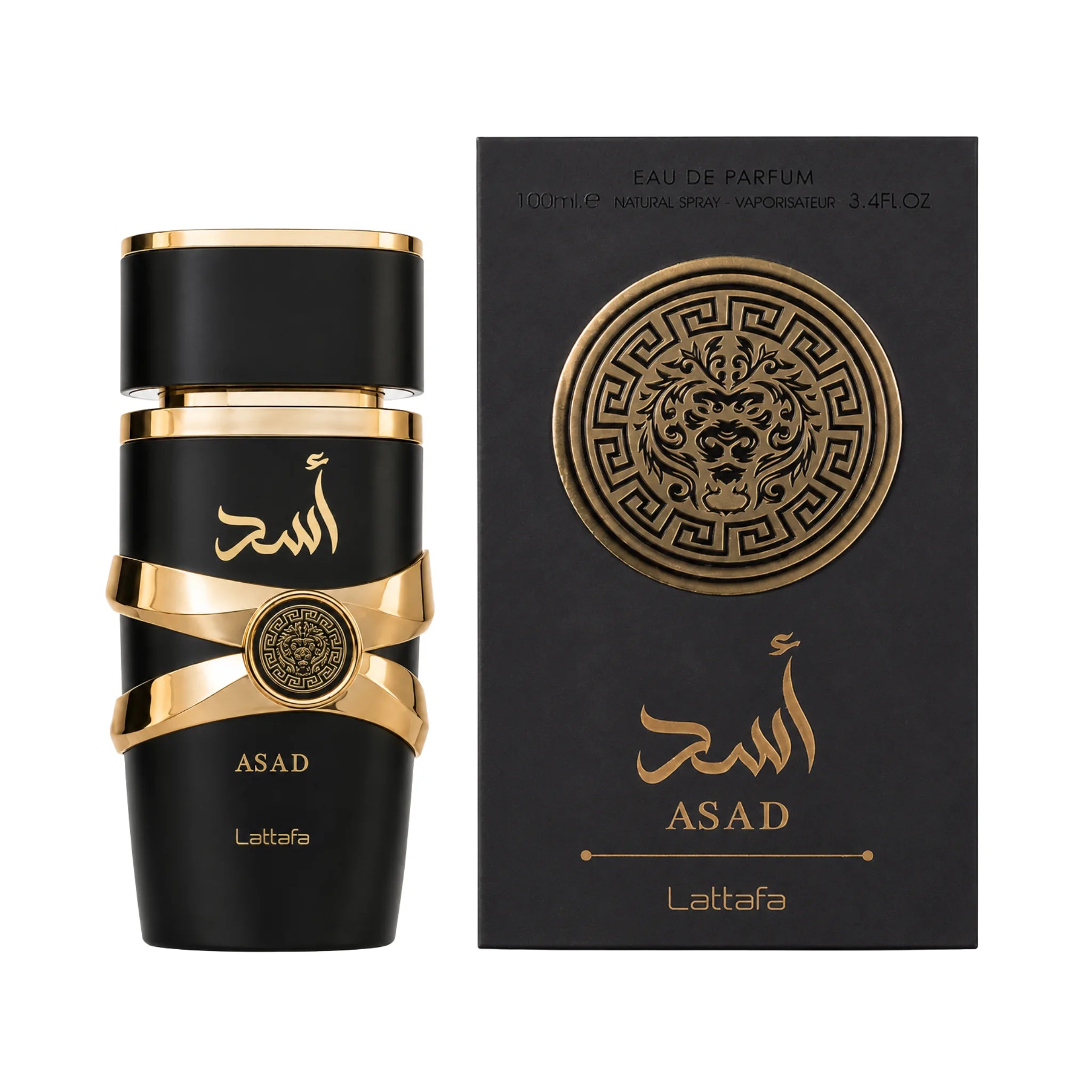 Frasco y caja del Asad Lattafa Eau de Parfum Para Hombre