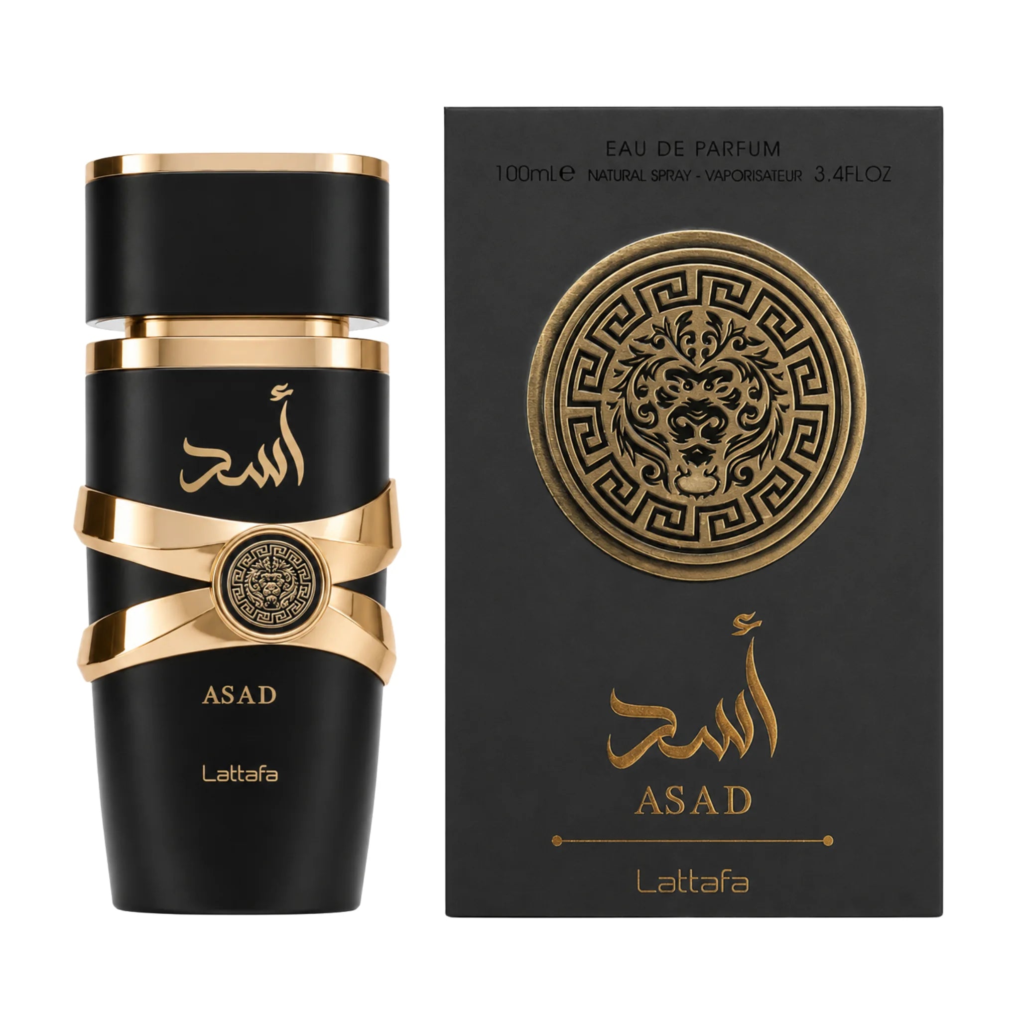 Frasco y caja del Asad Lattafa Eau de Parfum Para Hombre
