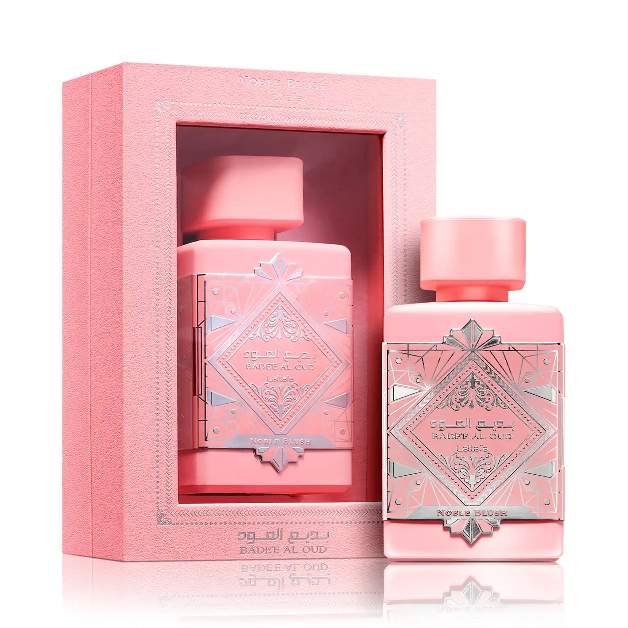 Frasco y caja de Bade'e Al Oud Noble Blush Eau de Parfum Para Mujer