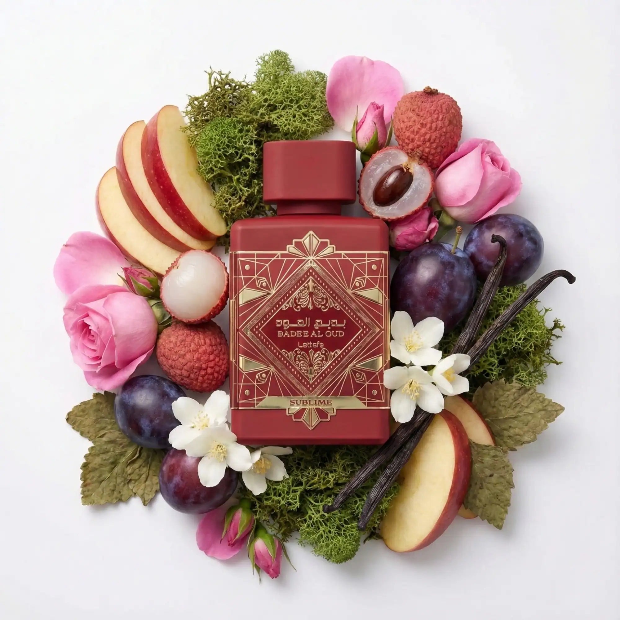Bade_e_Al_Oud_Sublime_Lattafa_Eau_de_Parfum_Unisex_Fondo_Blanco_Manzana_Rosa