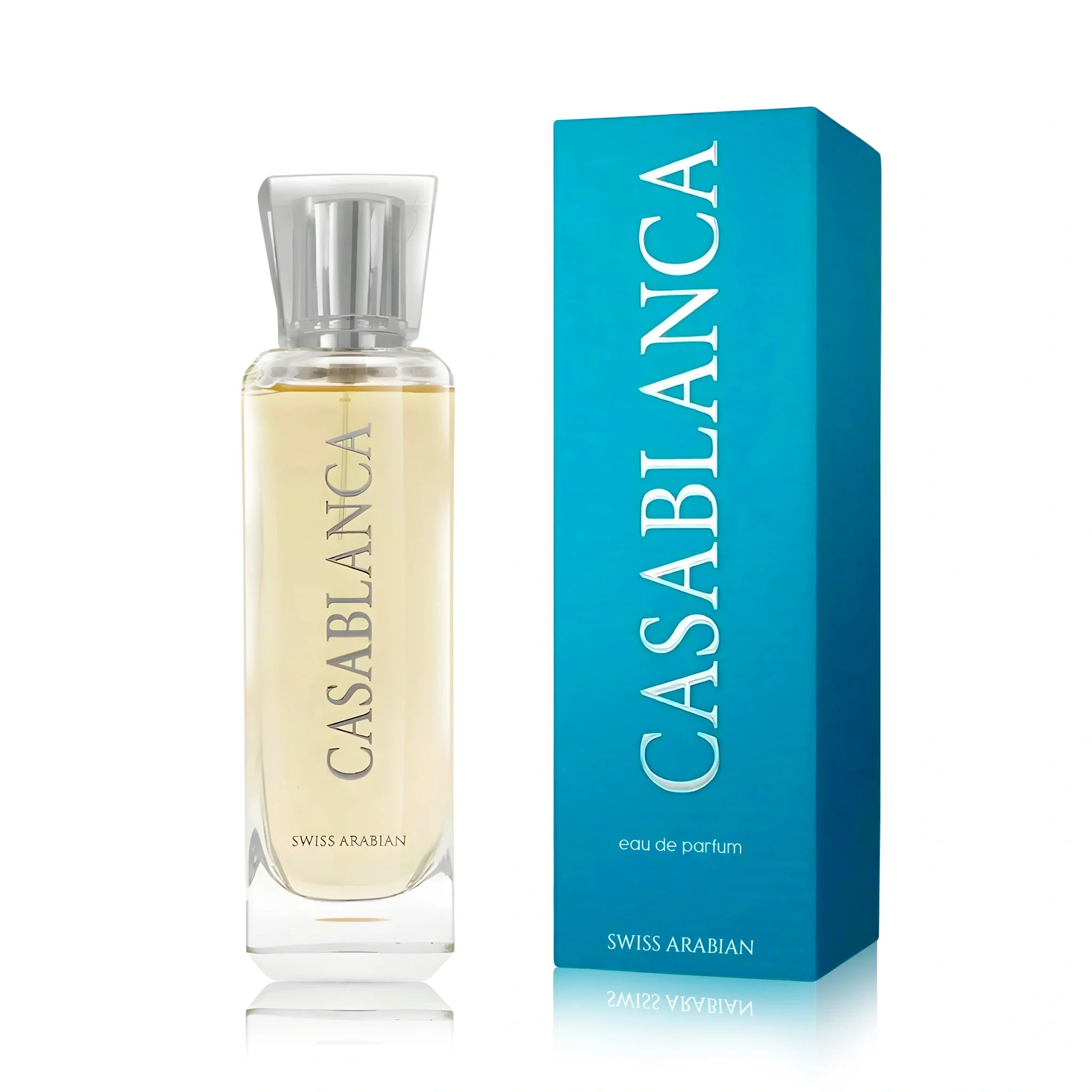 Frontal del Casablanca Swiss Arabian Eau de Parfum Unisex con su caja