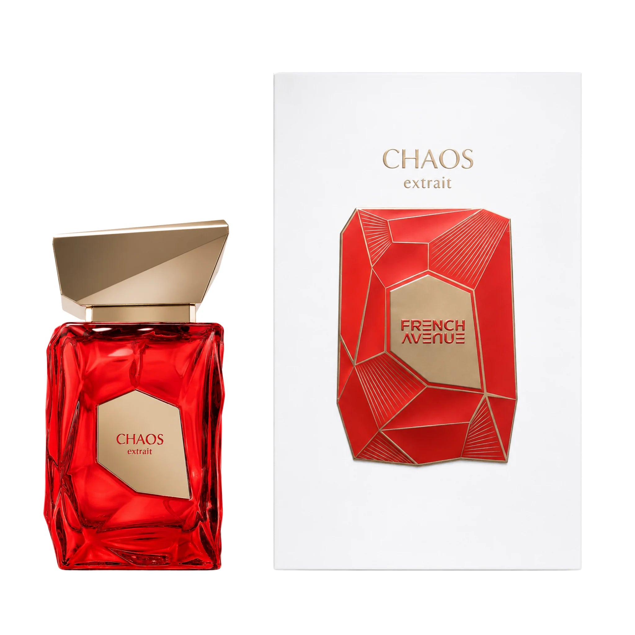 Caja y botella de Chaos French Avenue Extrait de Parfum