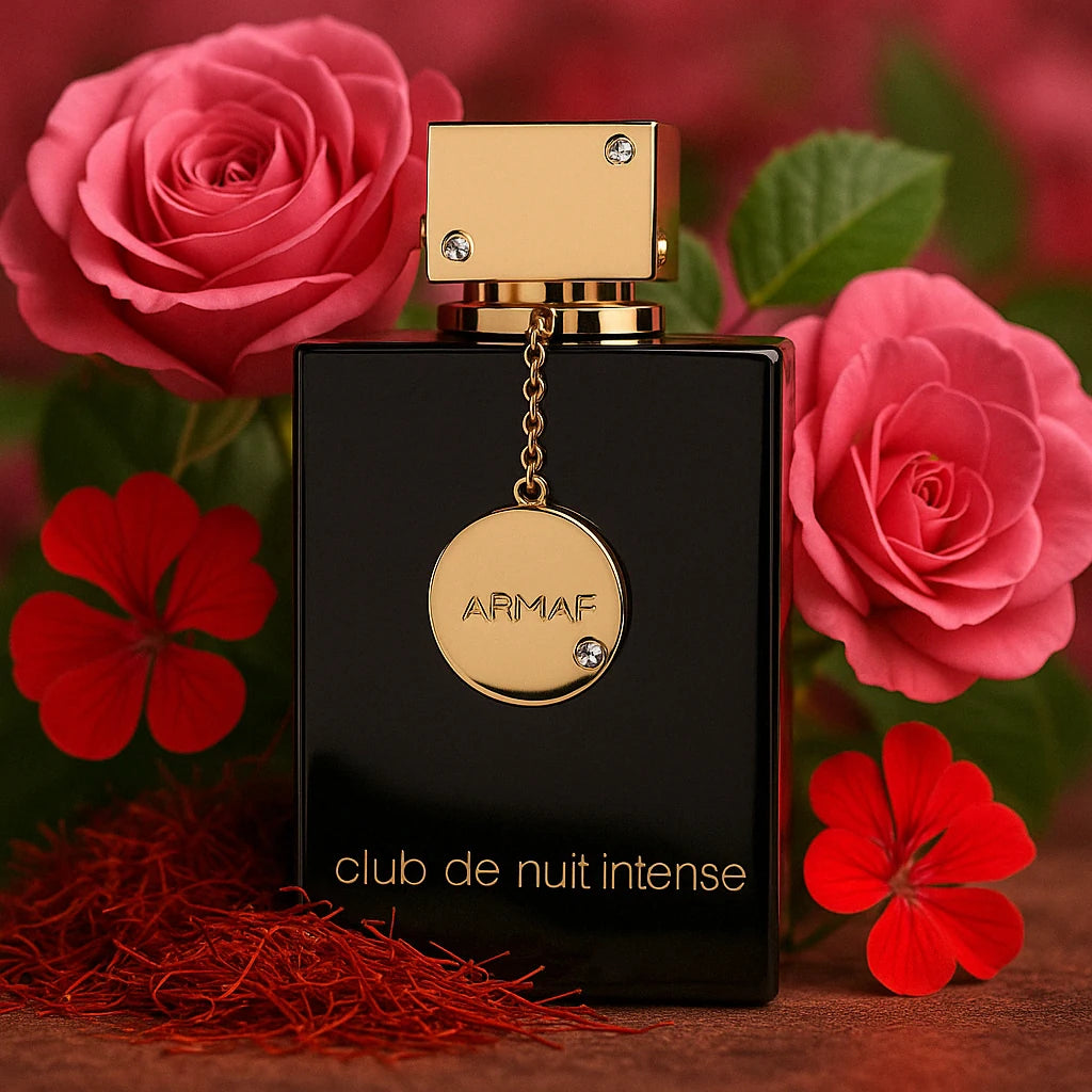 Club De Nuit Intense Woman Eau de Parfum Para Mujer con fondo de rosas