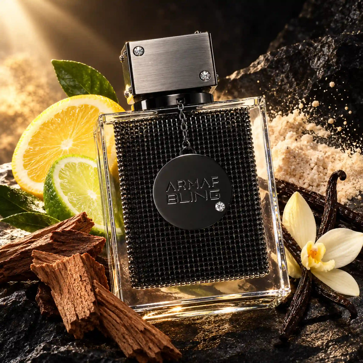 Club de Nuit Bling Armaf Eau de Parfum con fondo creativo