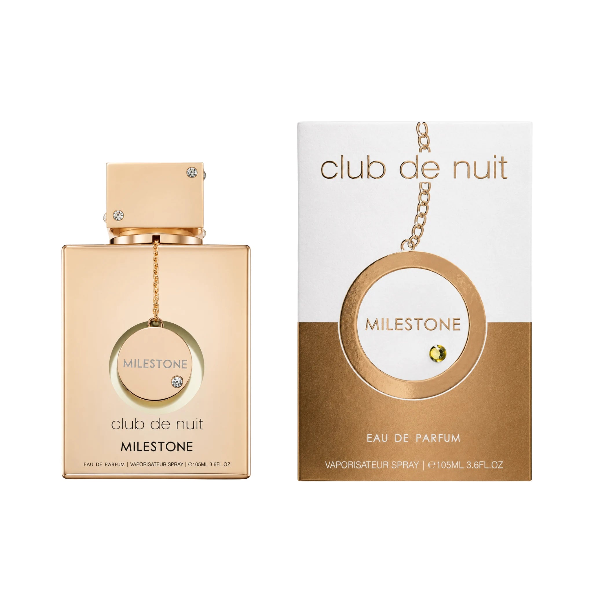 Club de Nuit Foto frontal del Milestone Armaf Eau de Parfum Unisex con fondo blanco con su caja