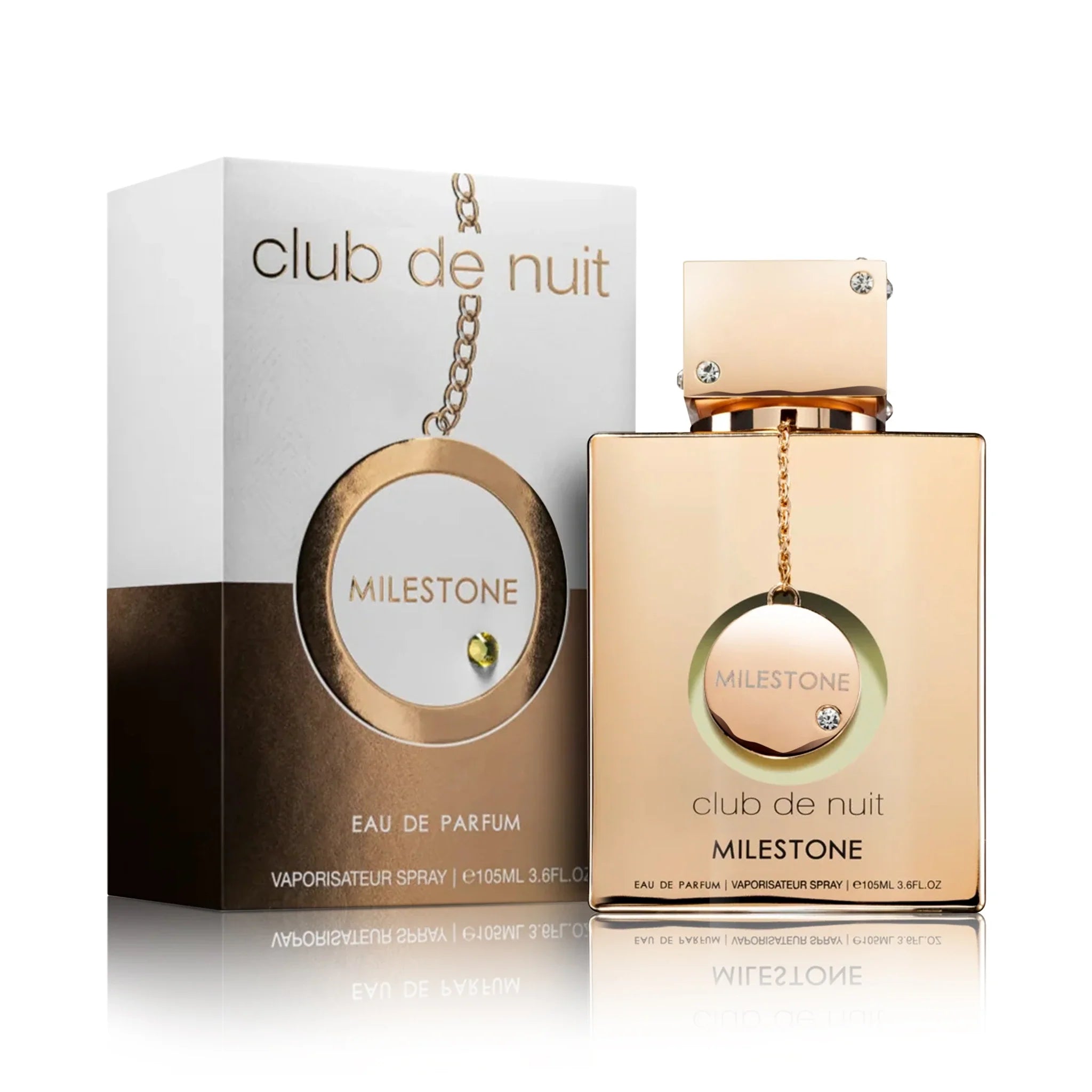 Club de Nuit Foto frontal del Milestone Armaf Eau de Parfum Unisex con fondo blanco con su caja