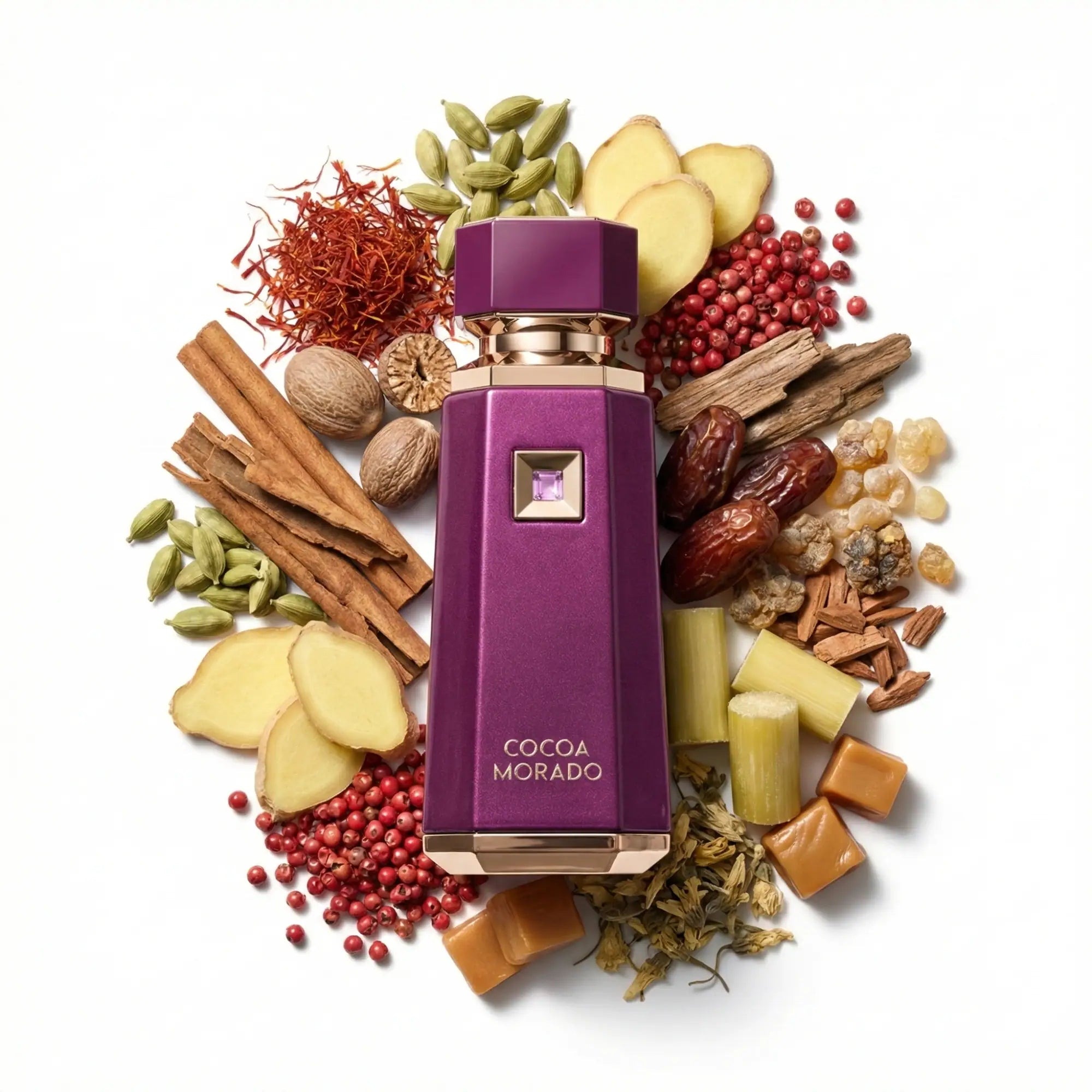 Cocoa Morado French Avenue Eau de Parfum Unisex con fondo de ingredientes