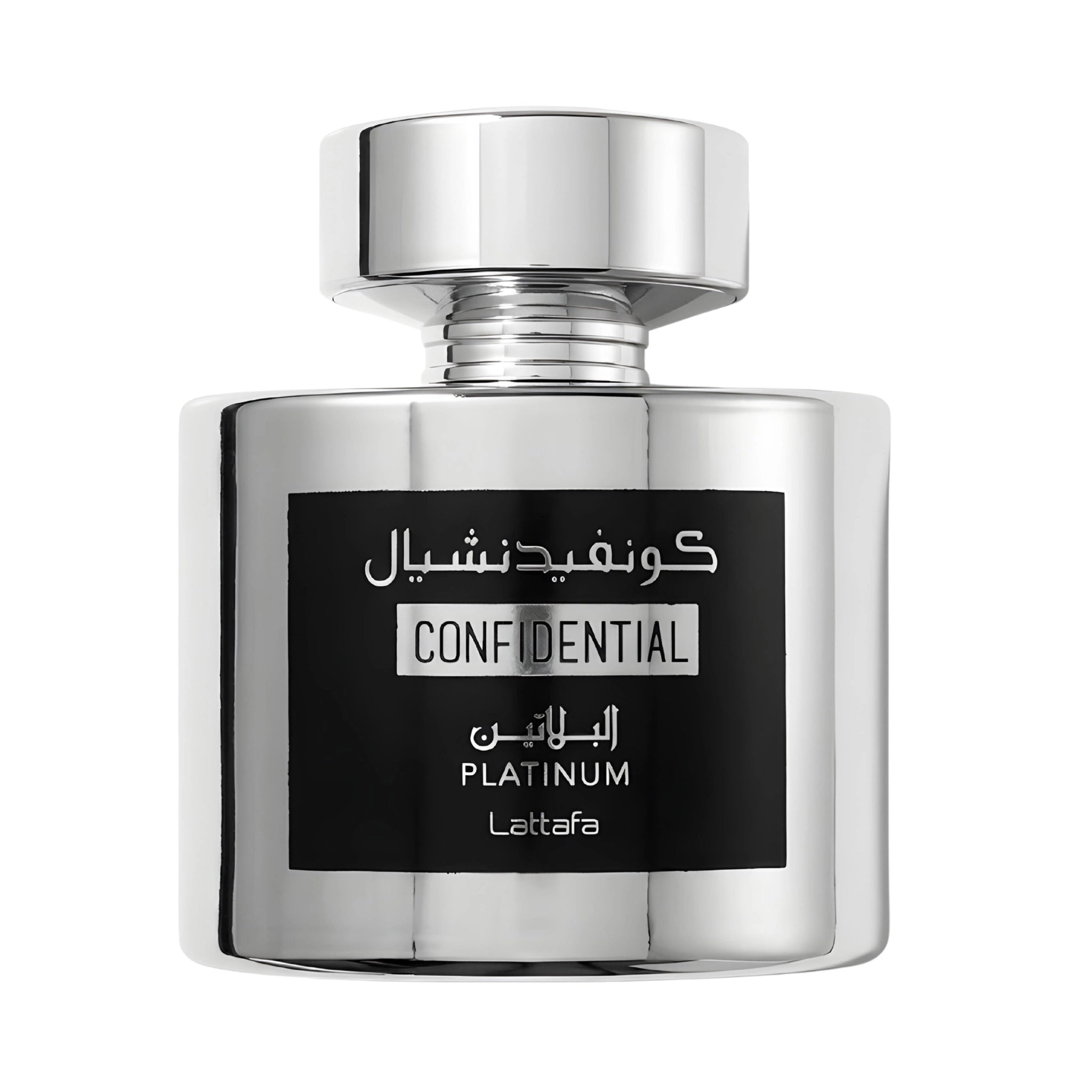 Frasco del Confidential Platinum Lattafa Eau de Parfum Para Hombre