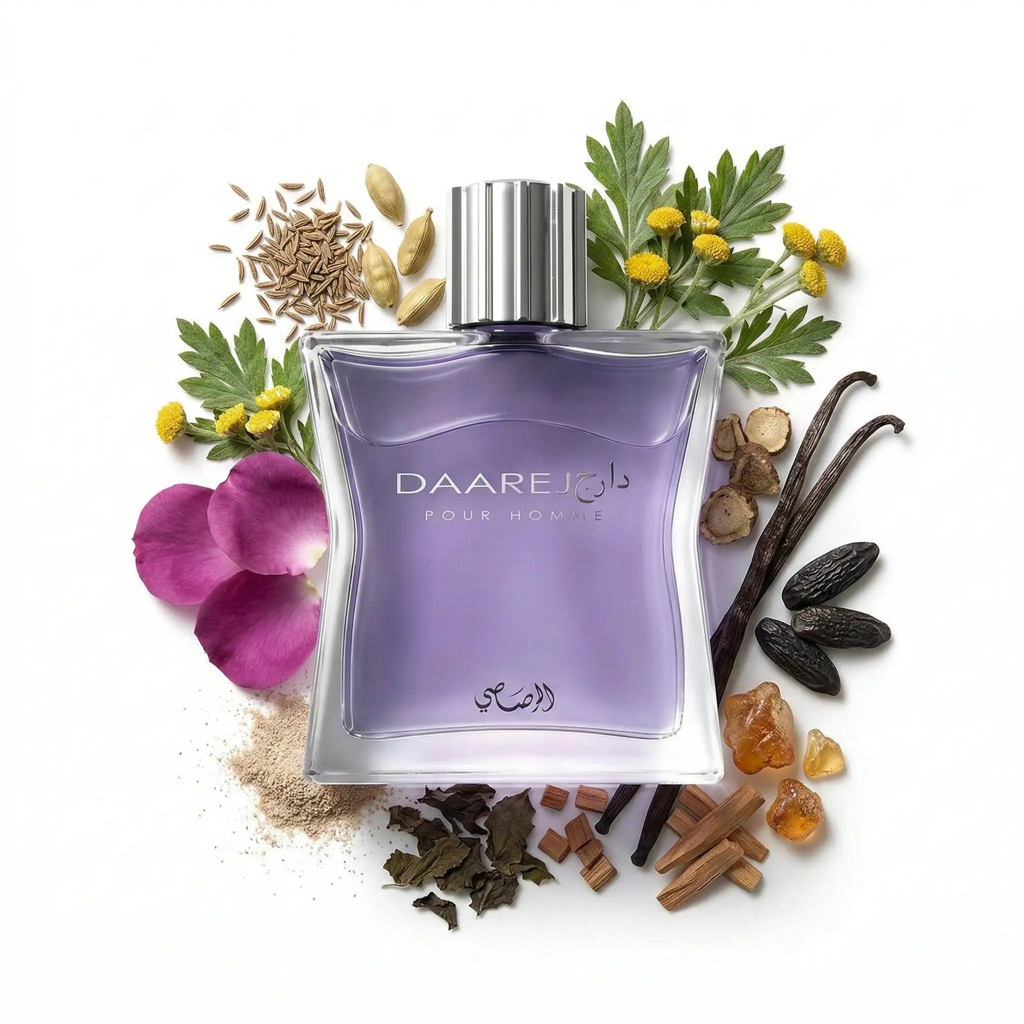 Daarej_Pour_Homme_Rasasi_Eau_de_Parfum_Para_Hombre_Fondo_Blanco_Vainilla_Rosa