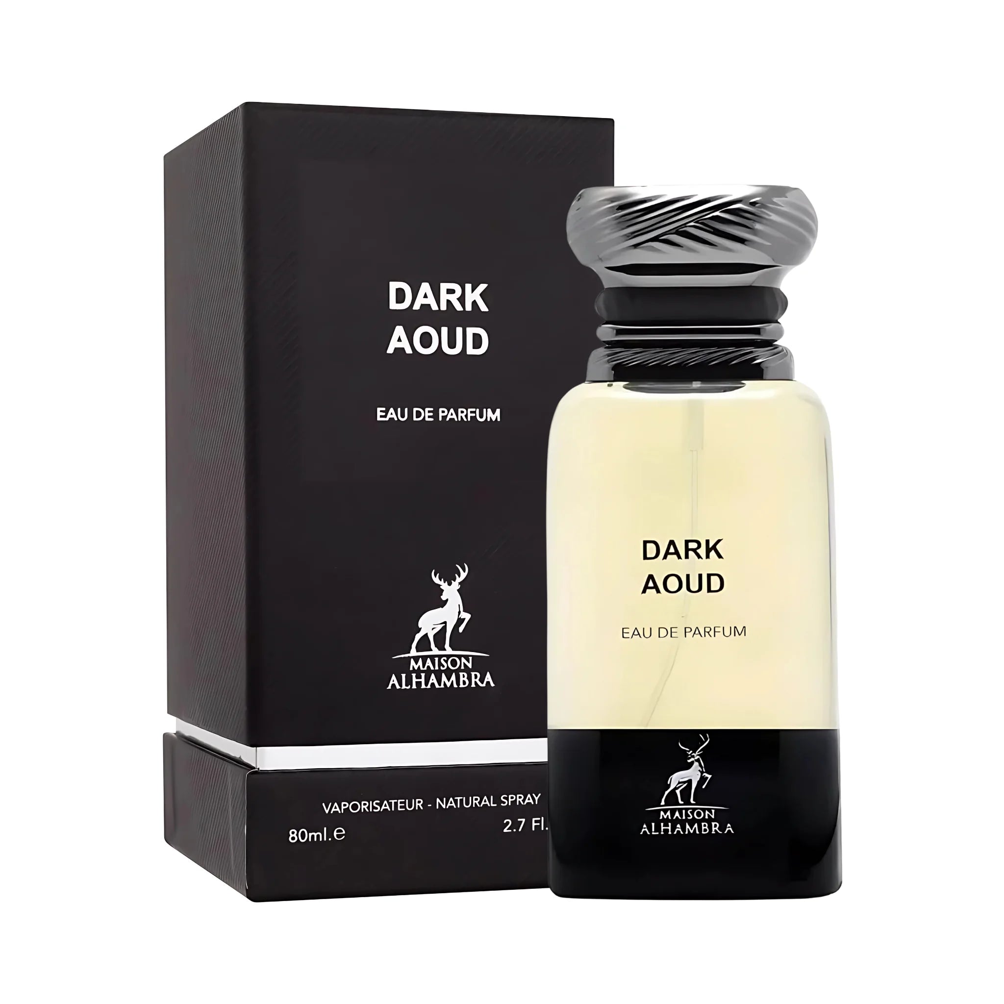 Frasco y caja de Dark Aoud Maison Alhambra Eau de Parfum Para Hombre