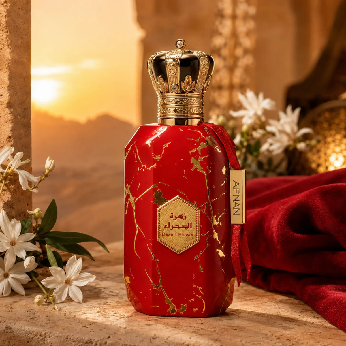 Fondo artístico del perfume Desert Flower Armaf Eau de Parfum