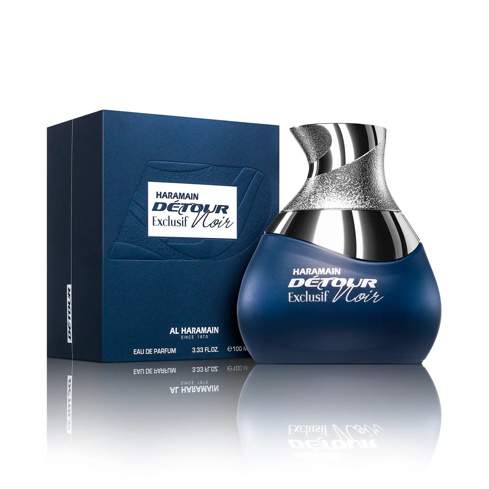 Frasco y caja de Detour Noir Exclusif Al Haramain Eau de Parfum Unisex