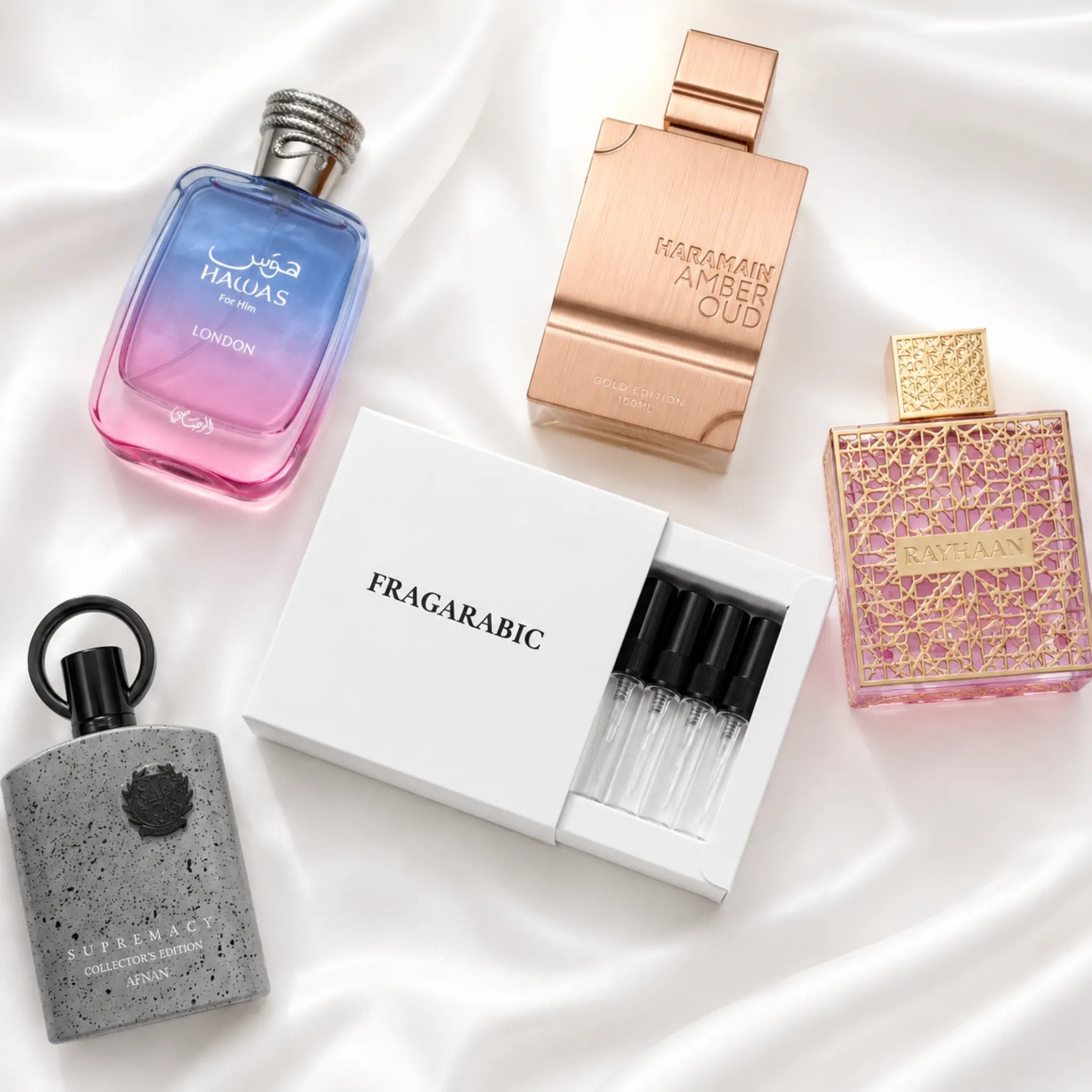 Discovery box con botellas de perfumes árabes