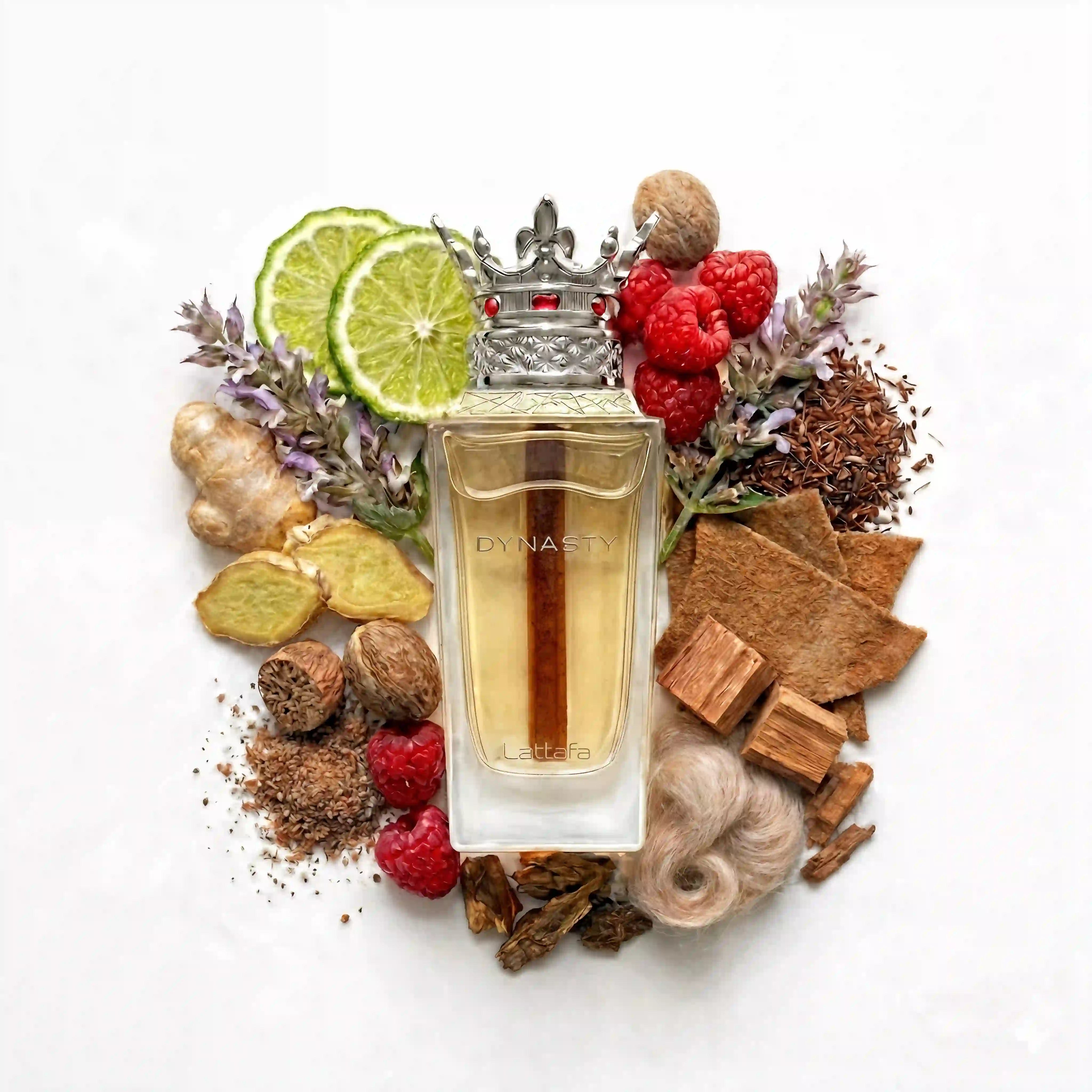 Dynasty Lattafa Eau de Parfum Unisex con fondo e ingredientes