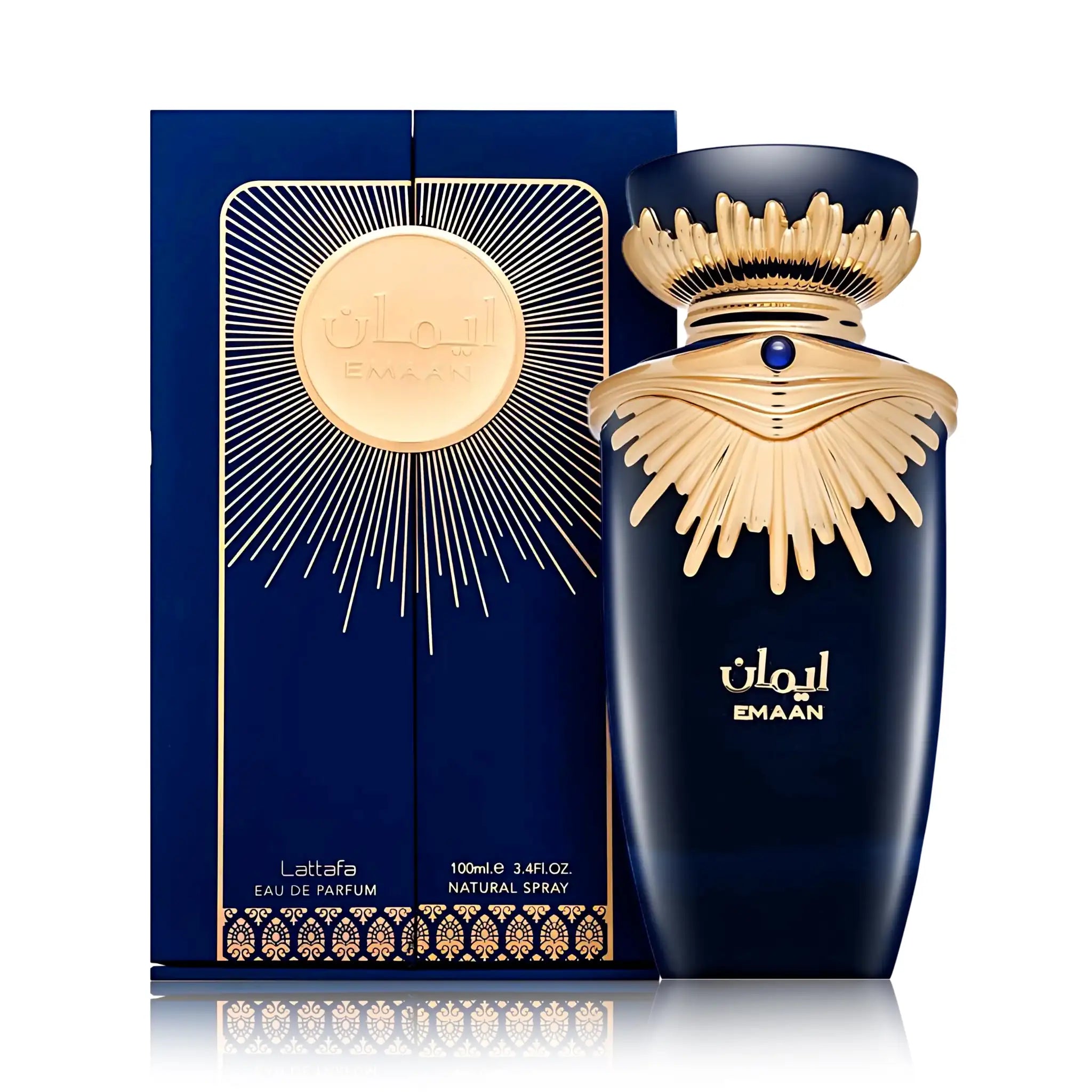 Frasco y caja del Emaan Lattafa Eau de Parfum Para Mujer
