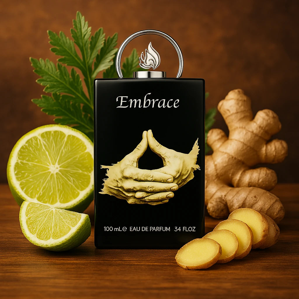 Embrace Lattafa Eau de Parfum Unisex con fondo de jengibre
