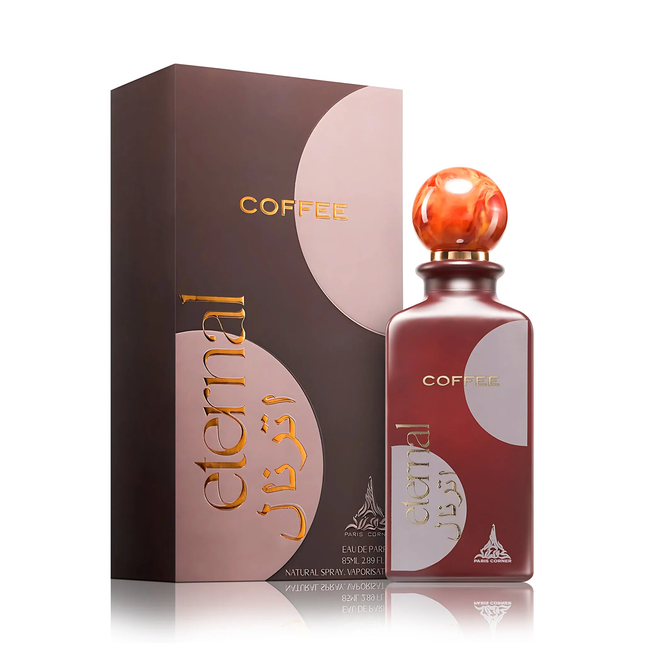 Frasco y caja de Eternal Coffee Paris Corner Eau de Parfum Unisex