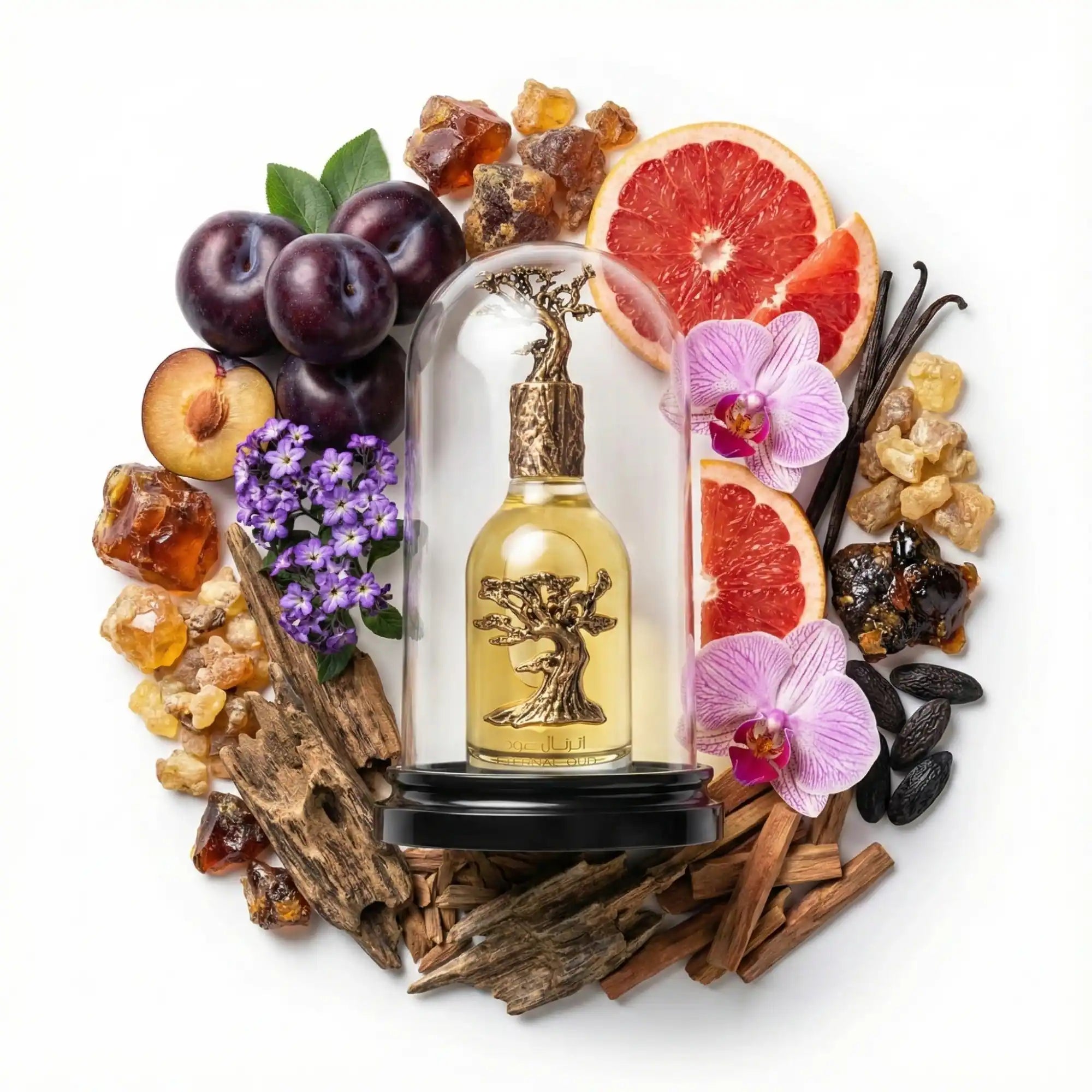 Eternal_Oud_Lattafa_Eau_de_Parfum_Unisex_Fondo_Blanco_Madera_Almizcle