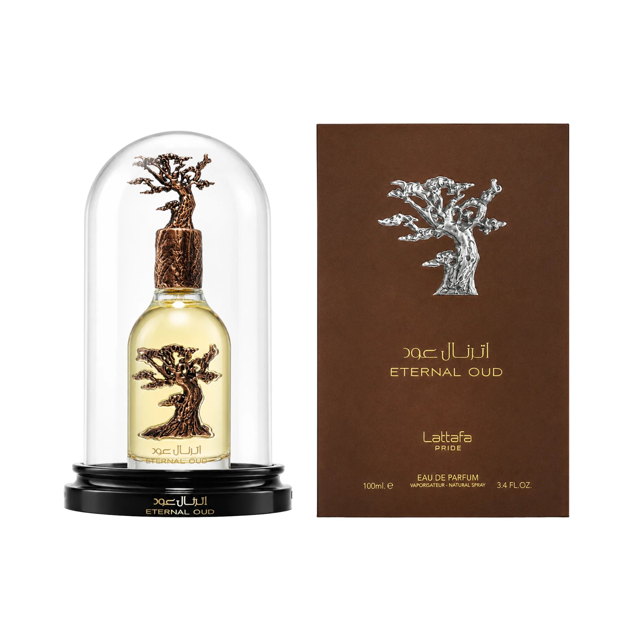 Frasco y caja del Eternal Oud Lattafa Eau de Parfum Unisex