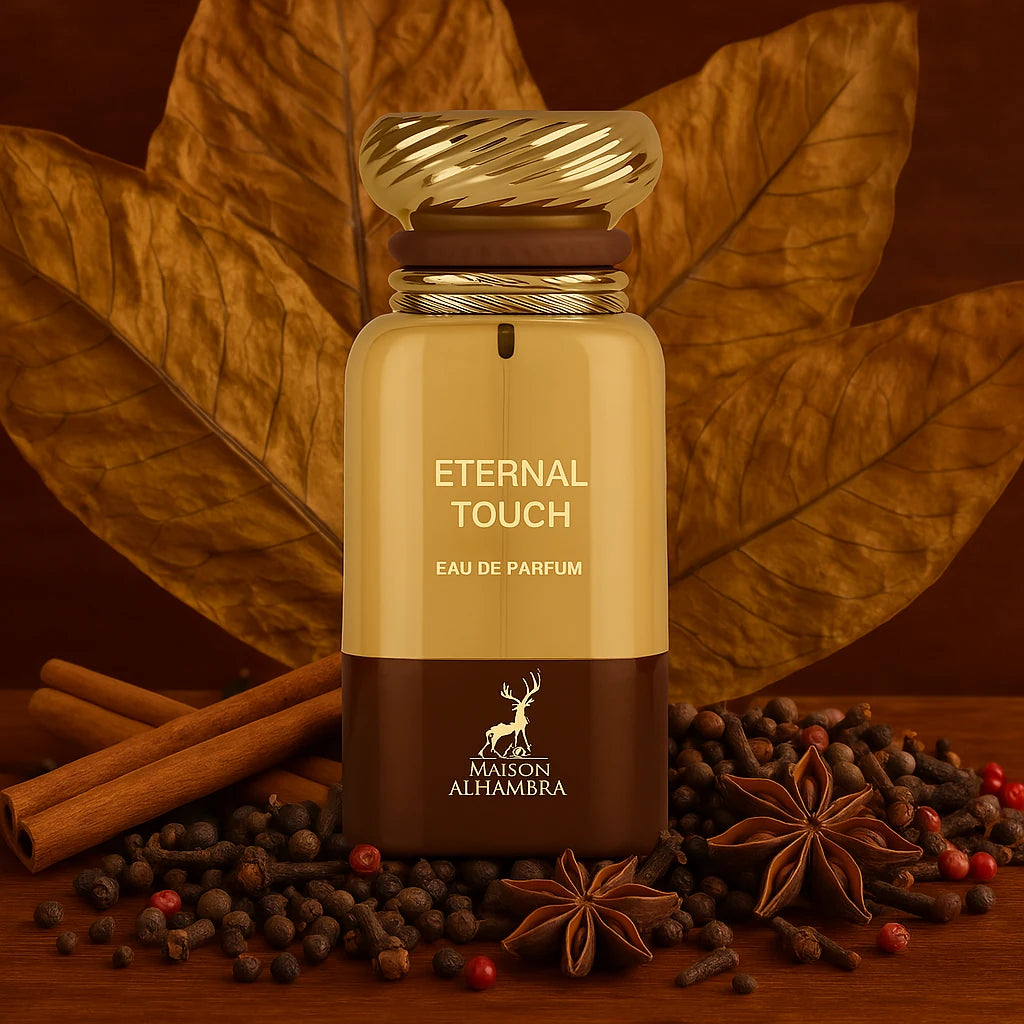 Eternal Touch Maison Alhambra Eau de Parfum Hombre con fondo de canela