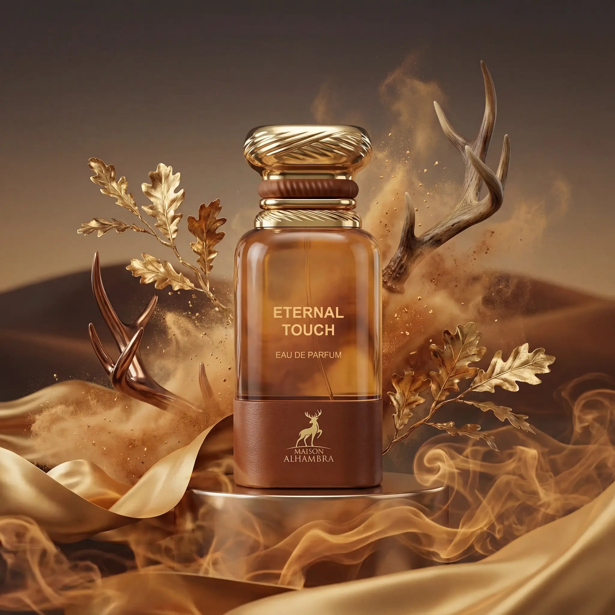 Eternal Touch Maison Alhambra Eau de Parfum Hombre con fondo creativo desertico