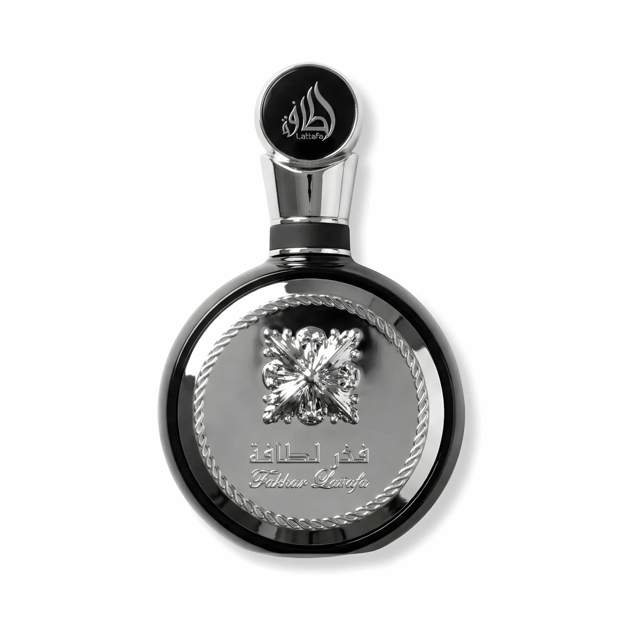 Foto frontal del Fakhar Black Lattafa Eau de Parfum Para Hombre fondo blanco