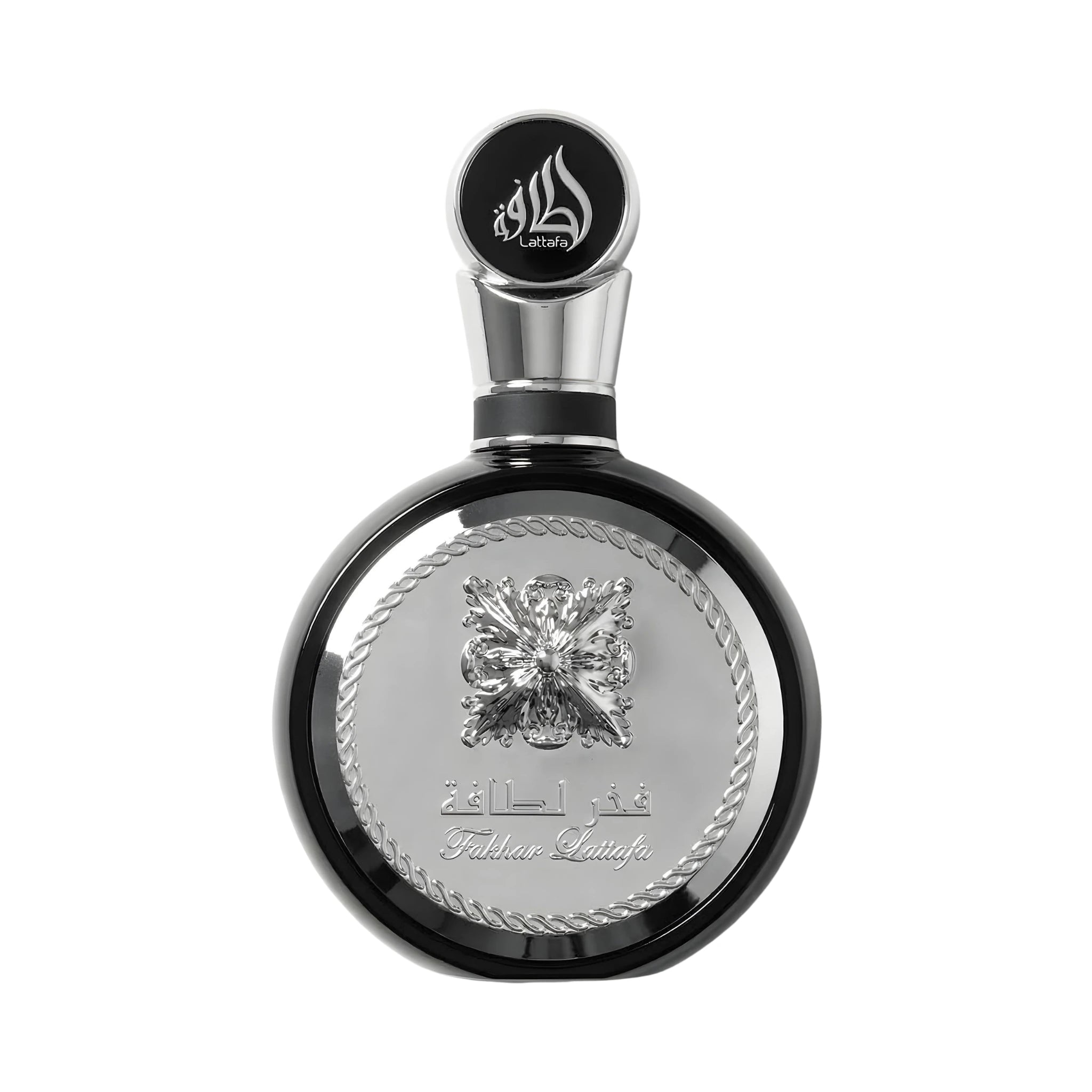 Foto frontal del Fakhar Black Lattafa Eau de Parfum Para Hombre fondo blanco
