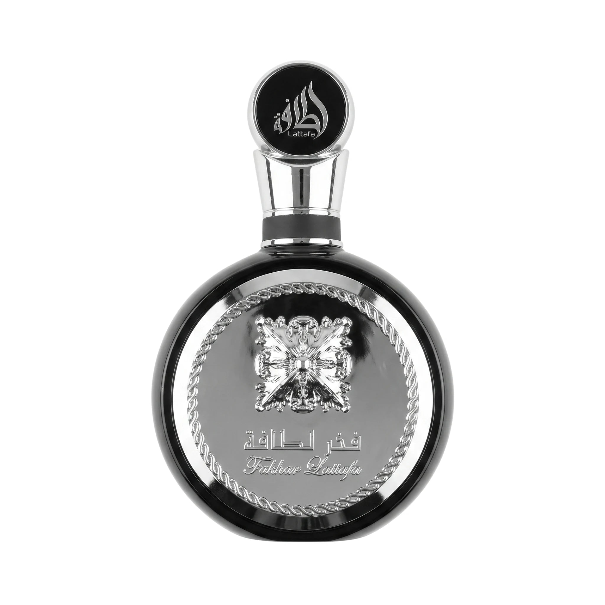 Foto frontal del Fakhar Black Lattafa Eau de Parfum Para Hombre fondo blanco